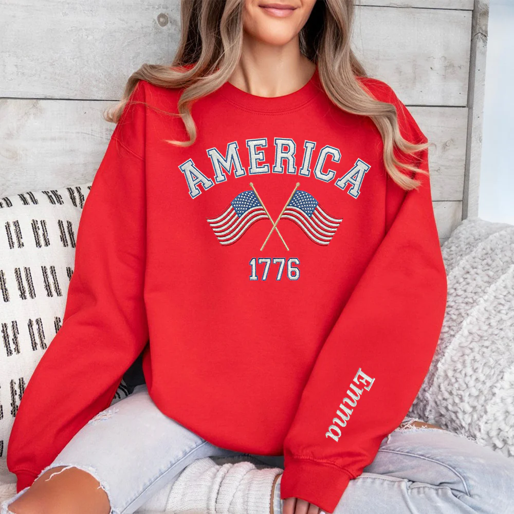 Custom Name America 1776-2026 250th Anniversary Patriotic Sleeve Embroidered Sweatshirt LM32 899495 - Image 6
