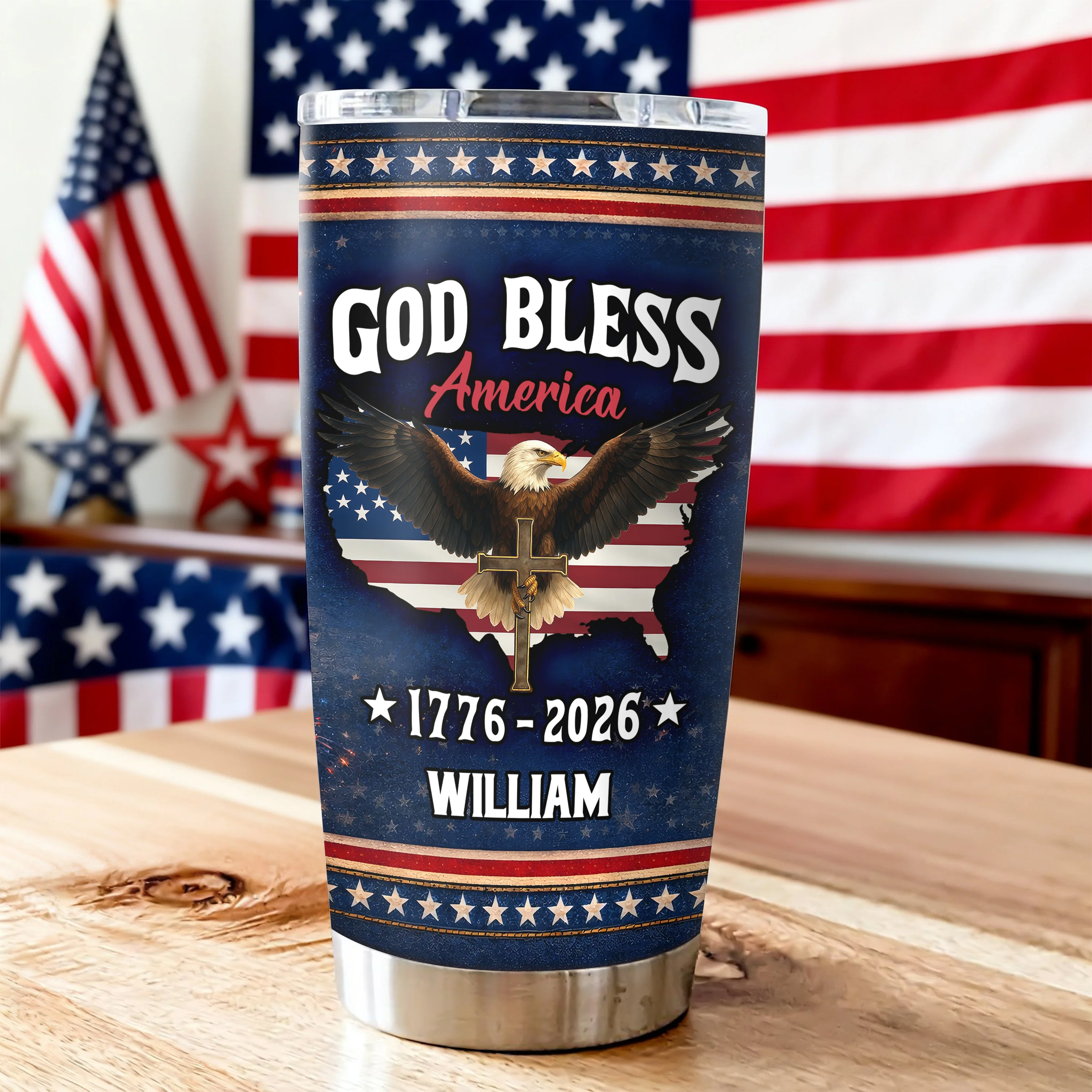 Custom Name 250 Years of Freedom America 1776–2026 Anniversary Fat Tumbler CH07 910586 - Image 2