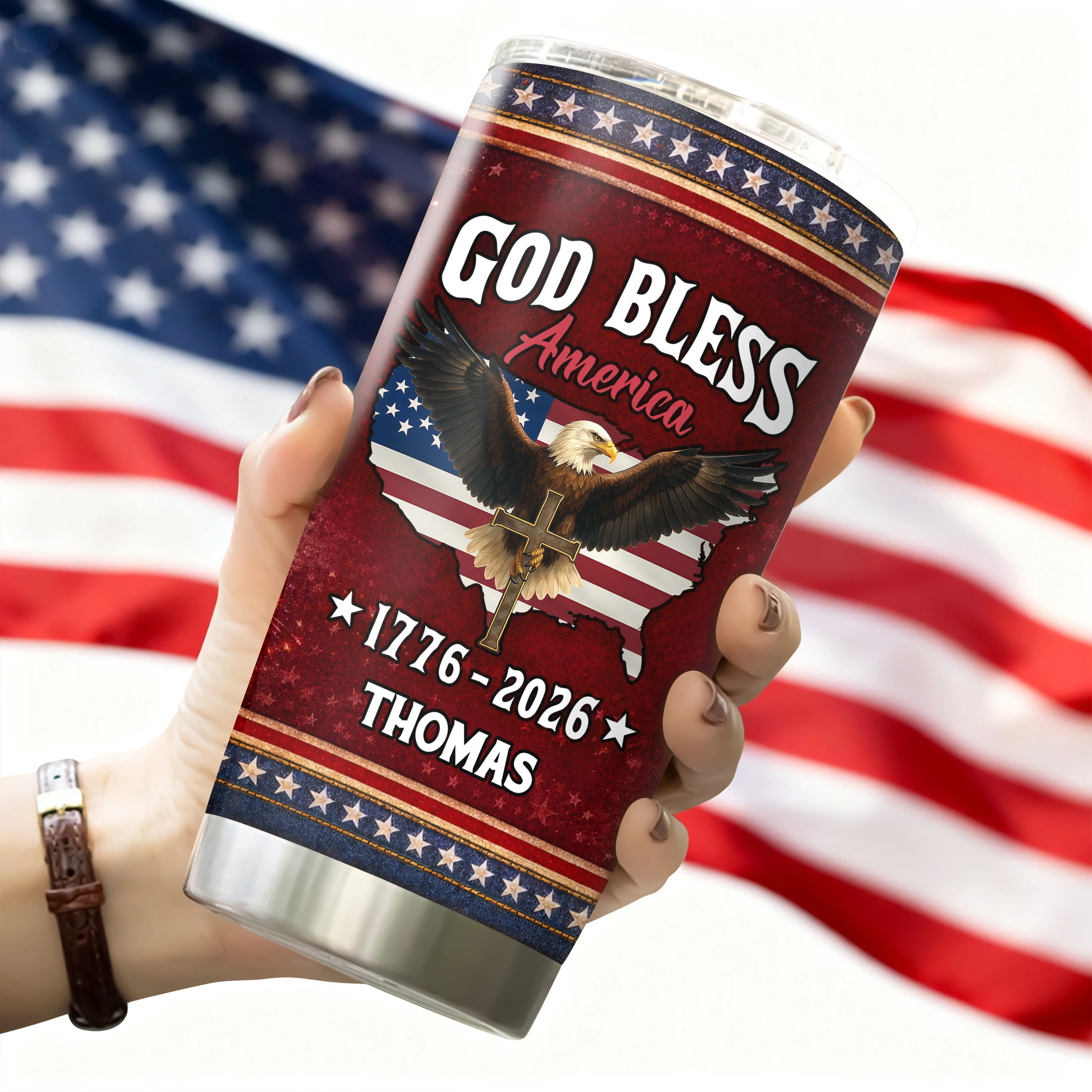Custom Name 250 Years of Freedom America 1776–2026 Anniversary Fat Tumbler CH07 910586 - Image 3