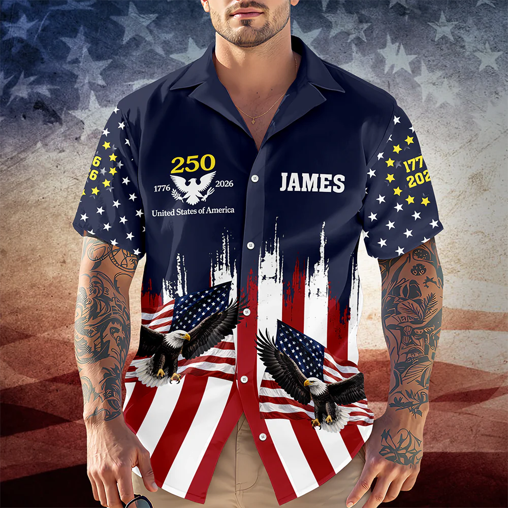 Custom Name America 250th Anniversary 1776-2026 Eagle Hawaii Shirt TH10 169291 - Image 2