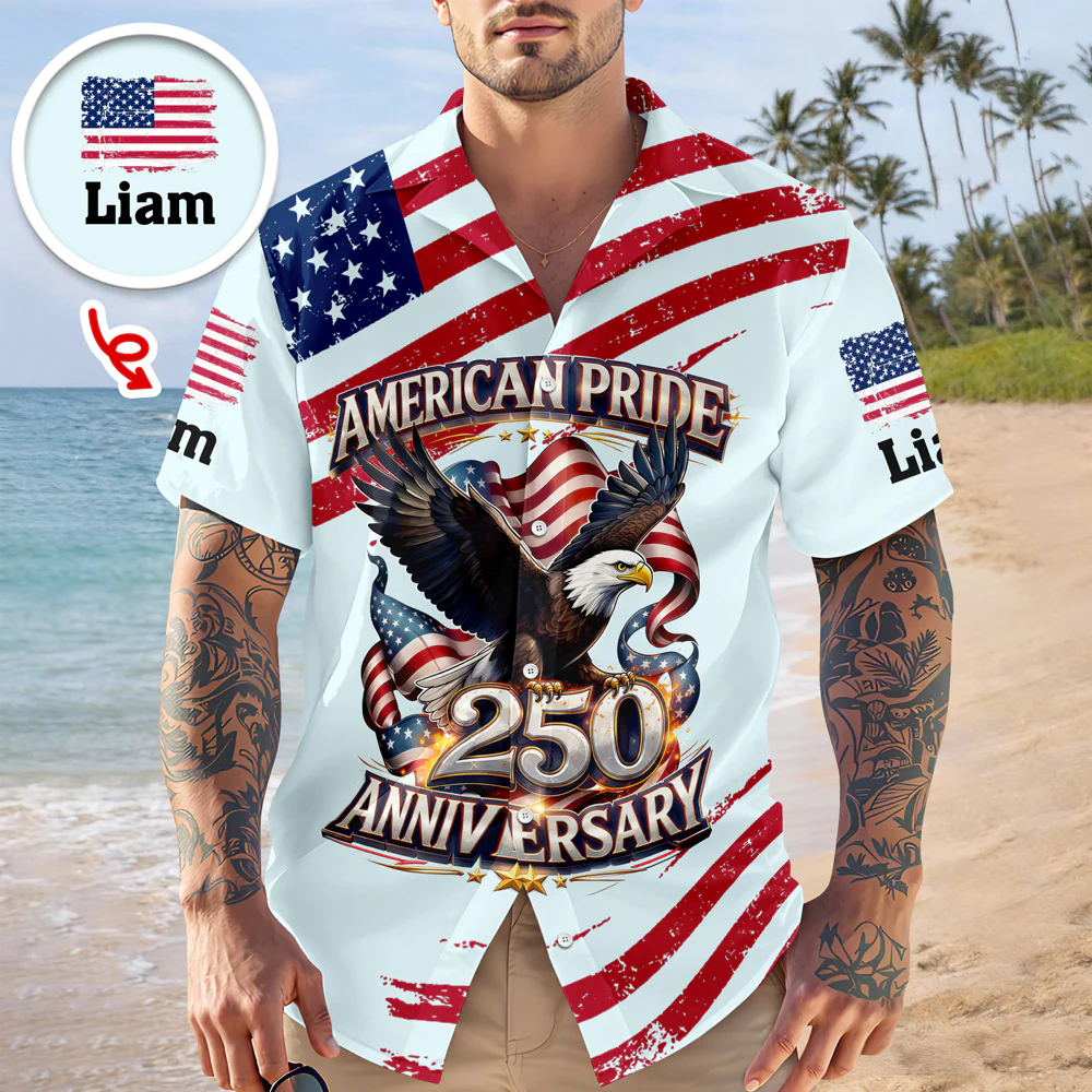 Custom Name America Pride 250th Anniversary 1776–2026 Eagle Hawaii Shirt CH07 911214 - Image 3