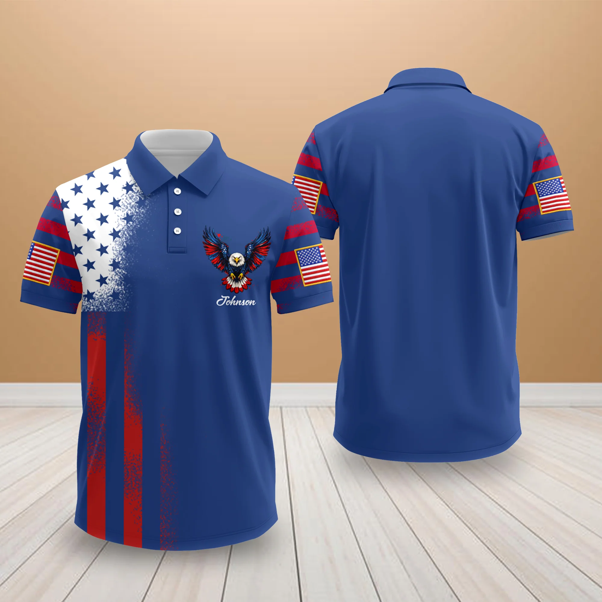 Custom Name American Flag 250th Anniversary 1776–2026 Eagle Patriotic Polo Shirt HO82 902028 - Image 3