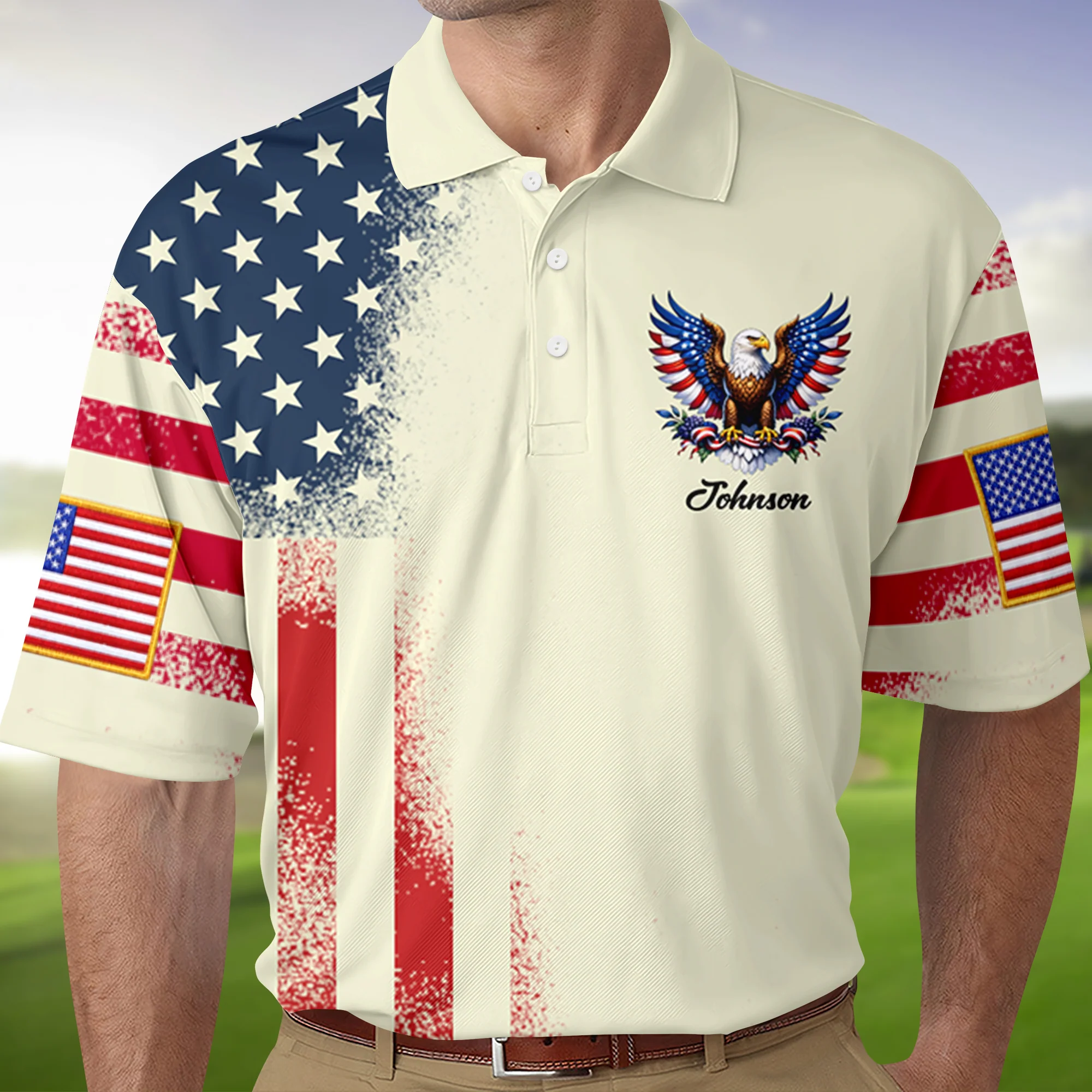 Custom Name American Flag 250th Anniversary 1776–2026 Eagle Patriotic Polo Shirt HO82 902028 - Image 4