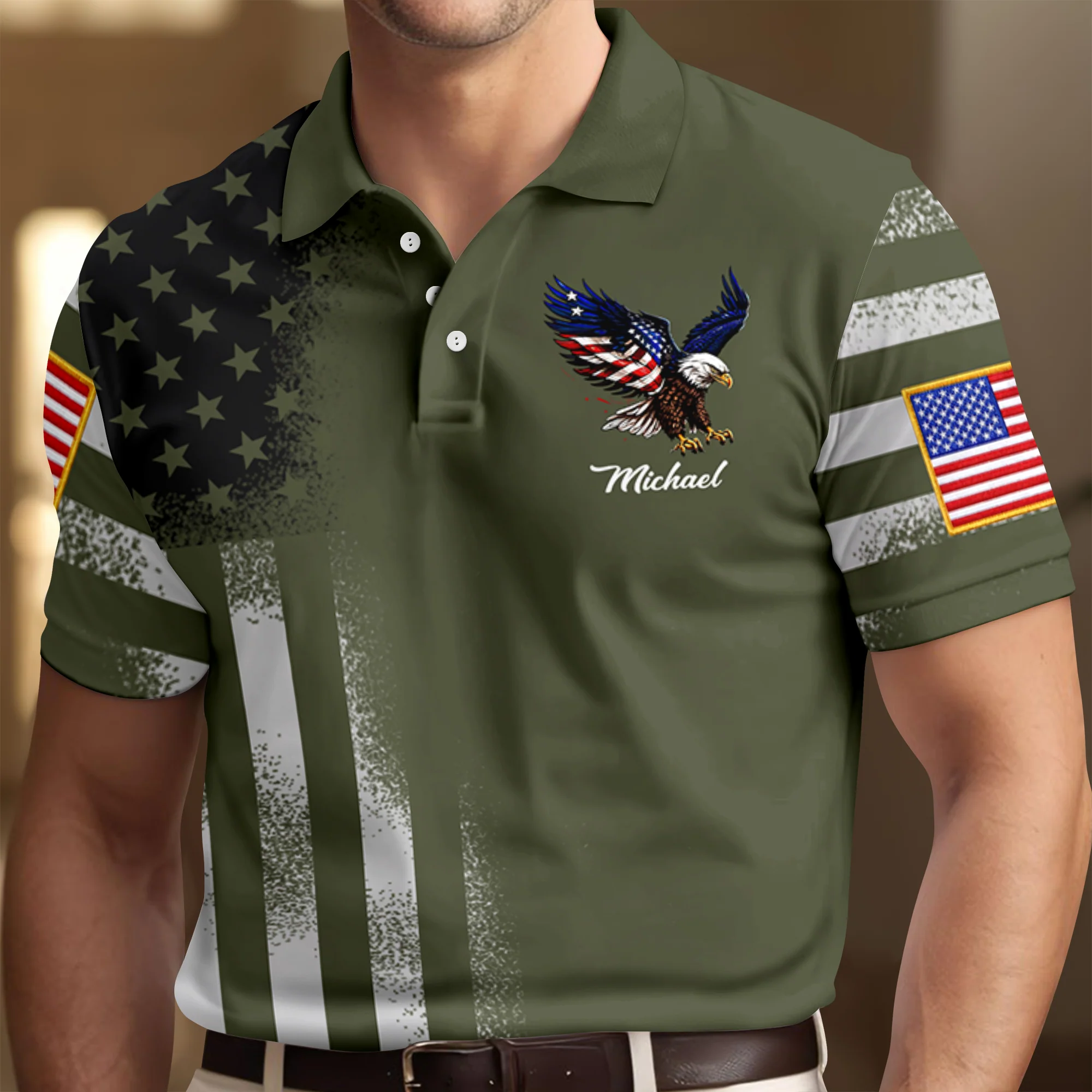 Custom Name American Flag 250th Anniversary 1776–2026 Eagle Patriotic Polo Shirt HO82 902028 - Image 5