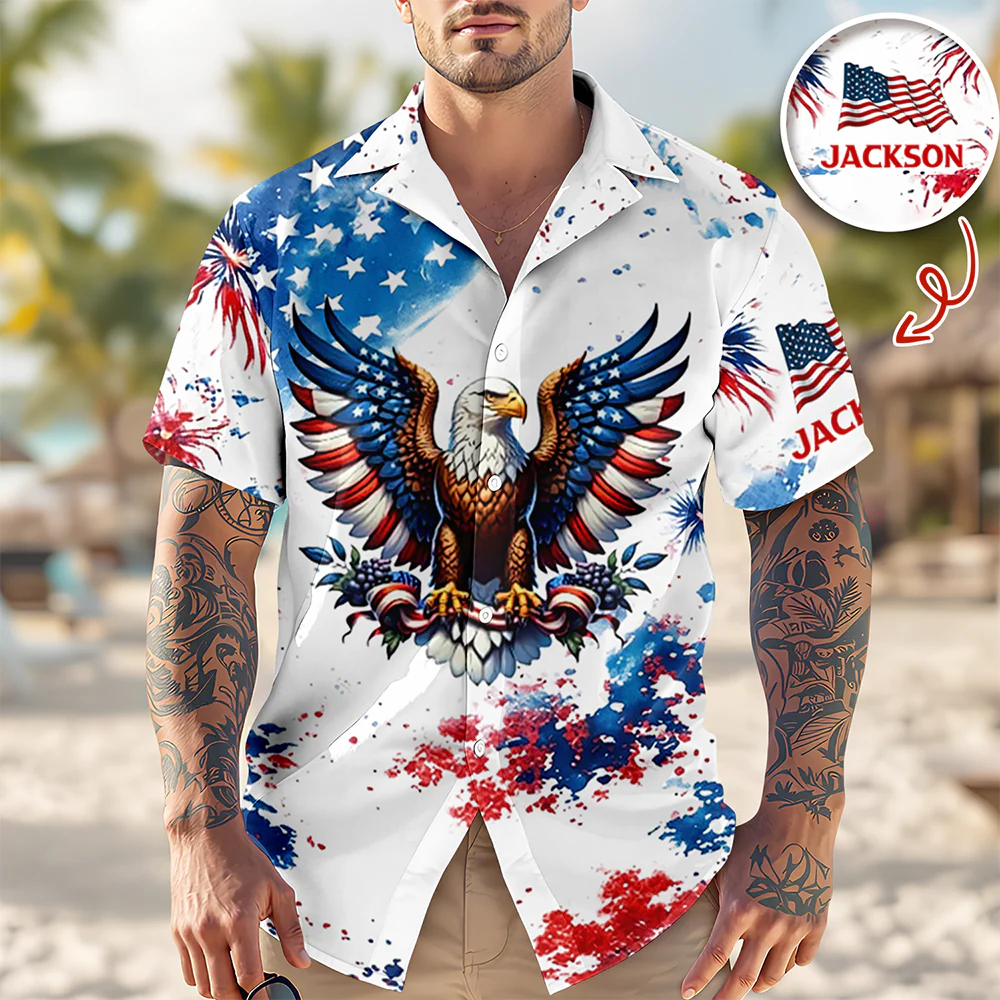 Custom Name American Pride Patriotic 250th Anniversary Eagle Hawaii Shirt HA75 920888 - Image 2