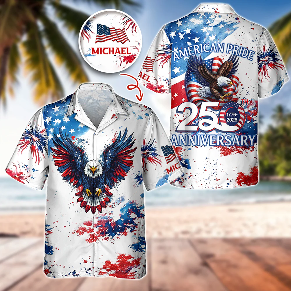 Custom Name American Pride Patriotic 250th Anniversary Eagle Hawaii Shirt HA75 920888 - Image 6