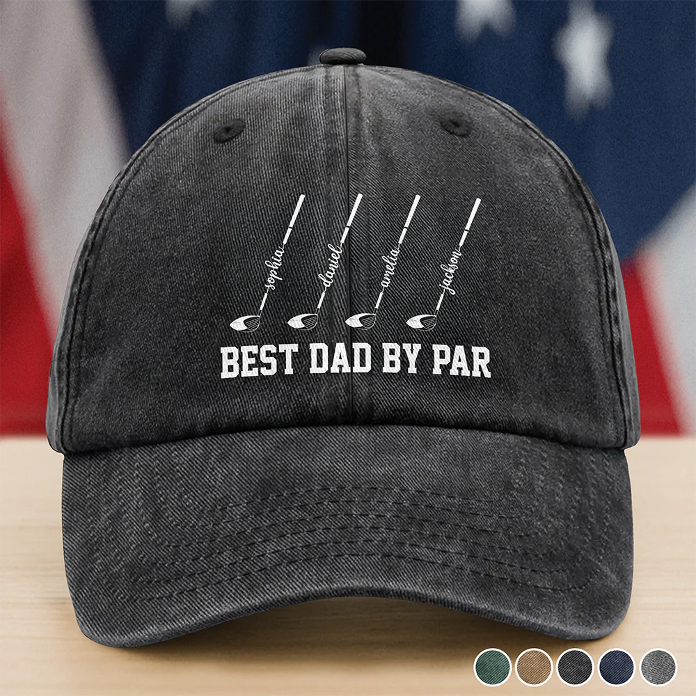 Custom Name Best Dad By Par Washed Denim Baseball Cap CH07 911238