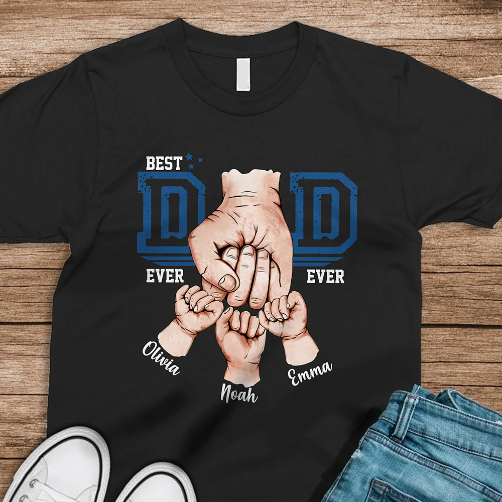 Custom Name Best Dad Ever Fist Bump Dark Shirt - Personalized Father's Day Gift for Dad LM32 899617 - Image 3