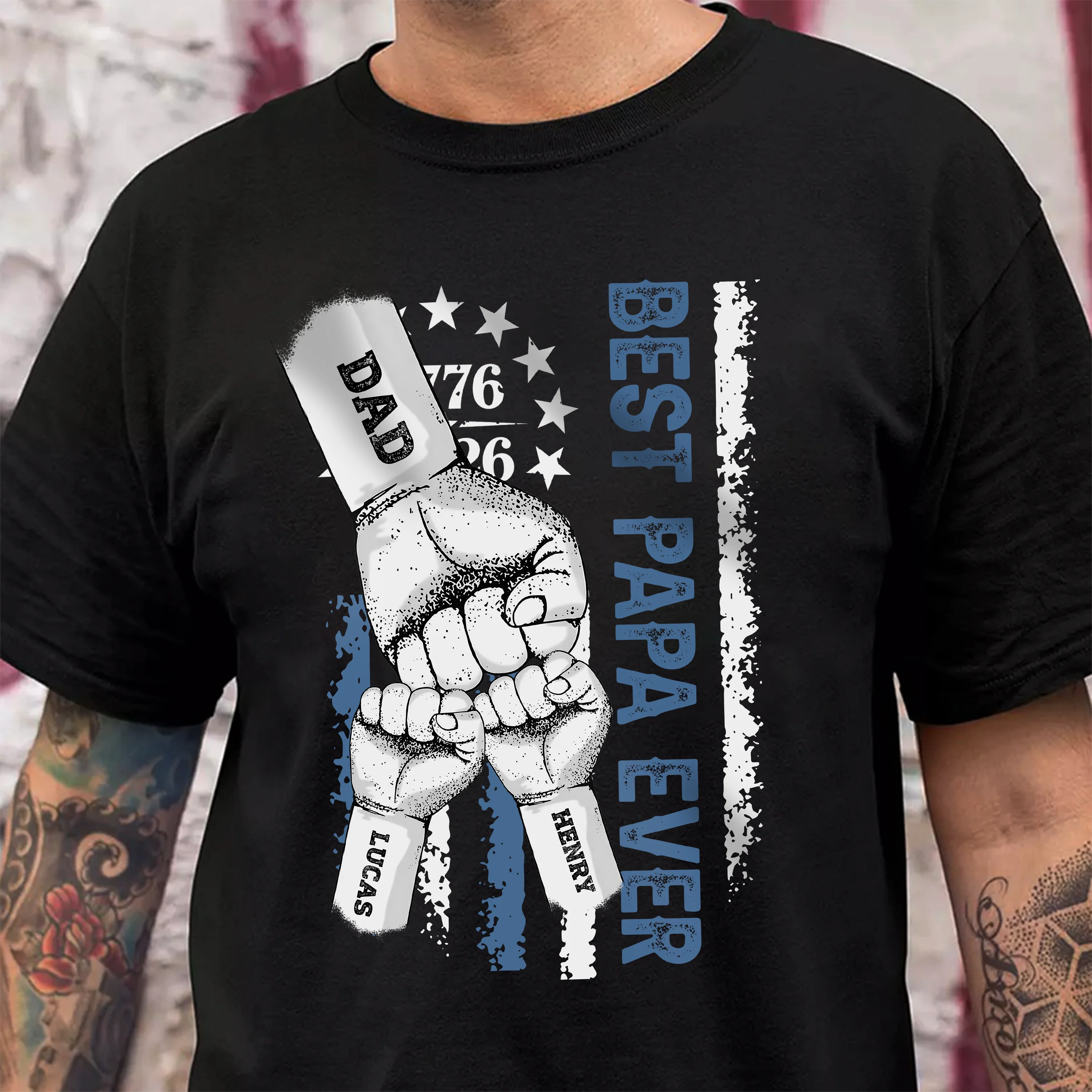 Custom Name Best Dad Ever Hand To Hand America Flag 1776-2026 Dark Shirt, Father’s Day Gift LM32 899611 - Image 3