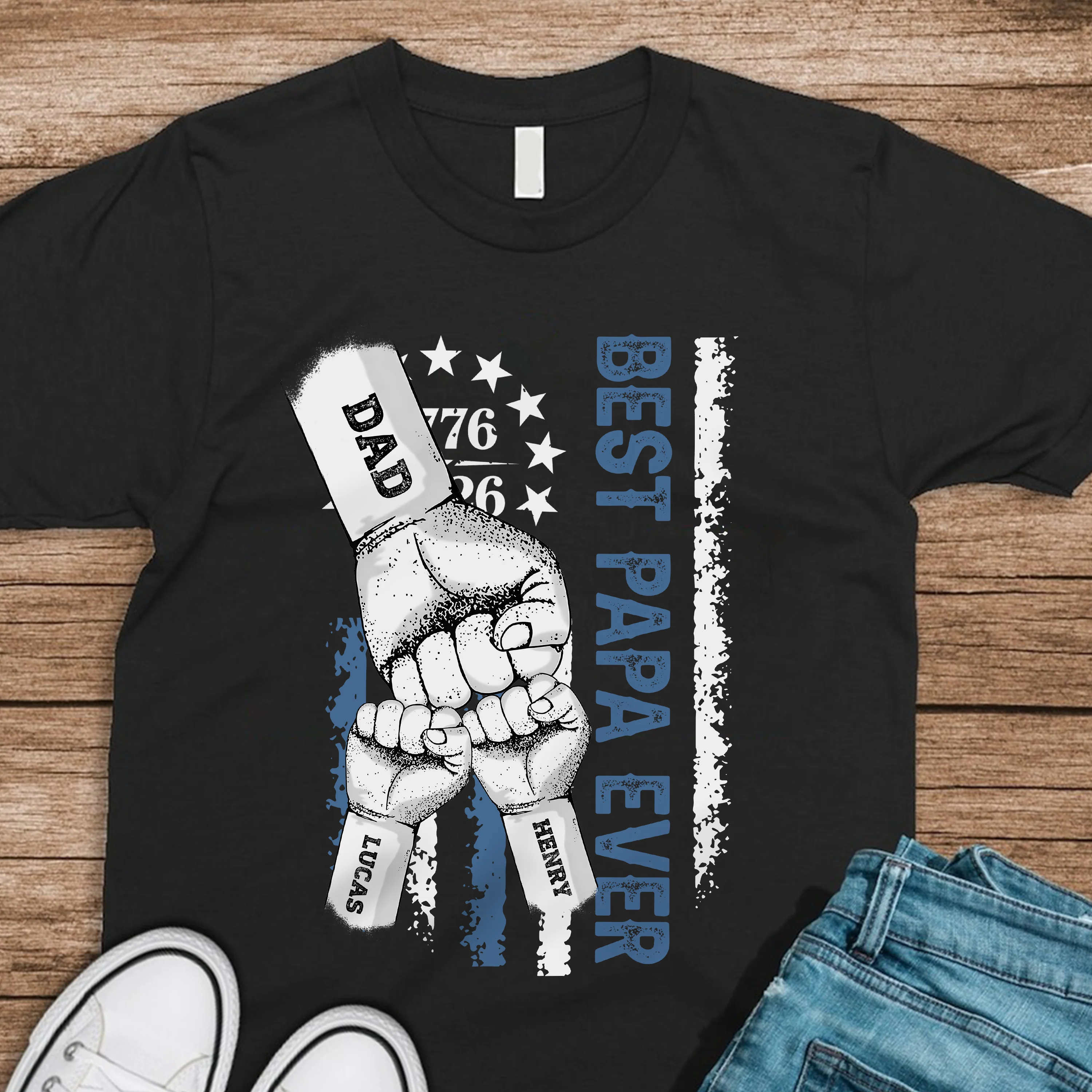 Custom Name Best Dad Ever Hand To Hand America Flag 1776-2026 Dark Shirt, Father’s Day Gift LM32 899611 - Image 5