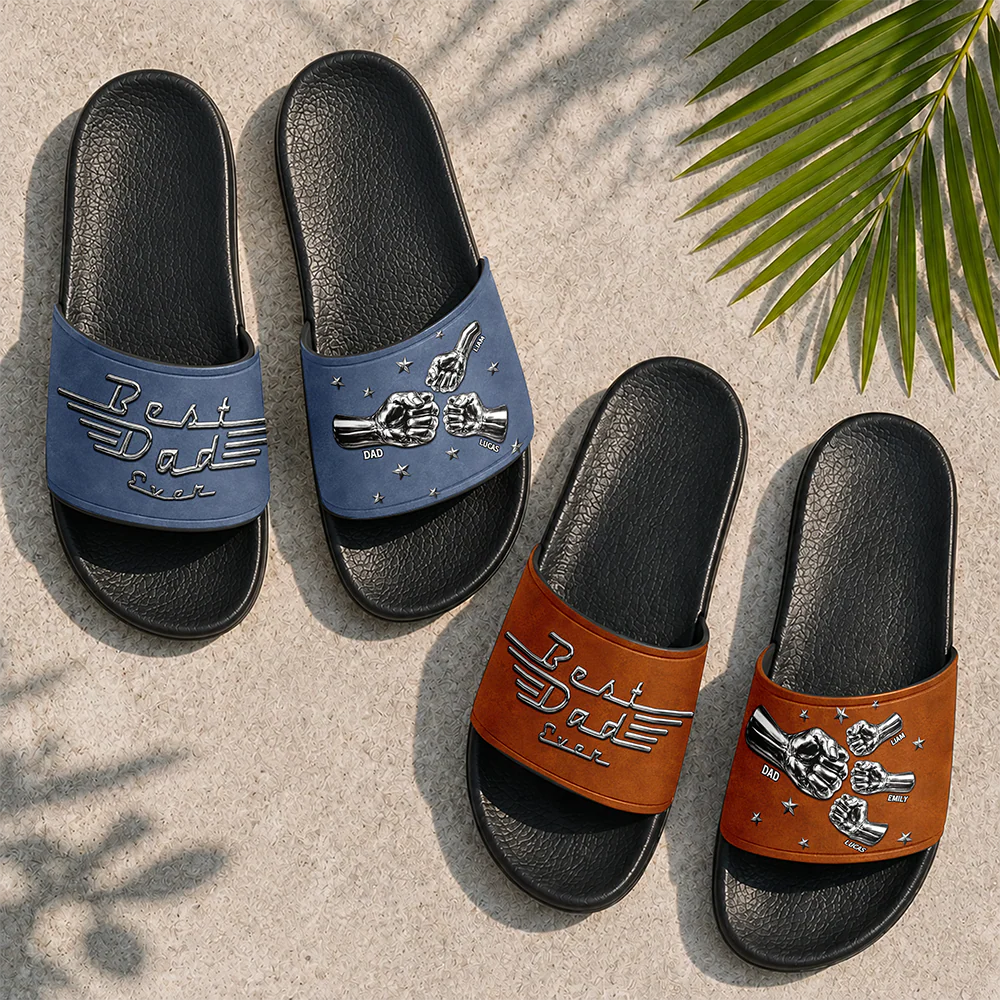 Custom Name Best Dad Ever With Fist Bumps Slide Sandals - Personalized Father’s Day Gift HO82 902700 - Image 4