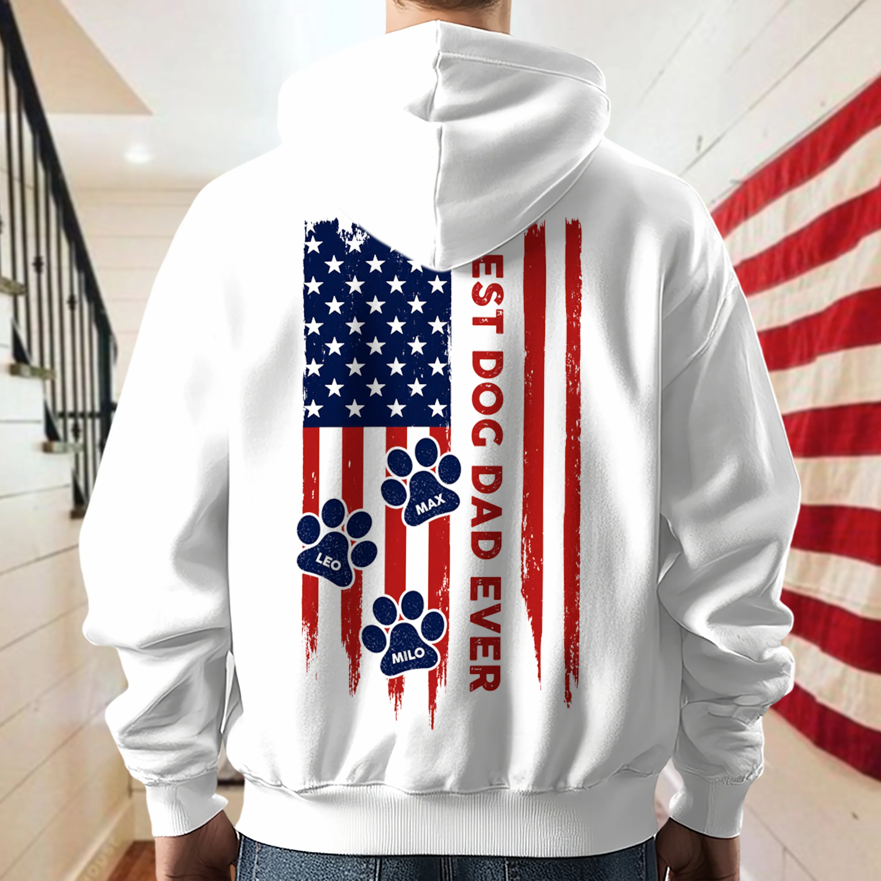 Custom Name Best Dog Dad, Dog Mom Ever American Flag Back Bright Shirt TH10 169833 - Image 3