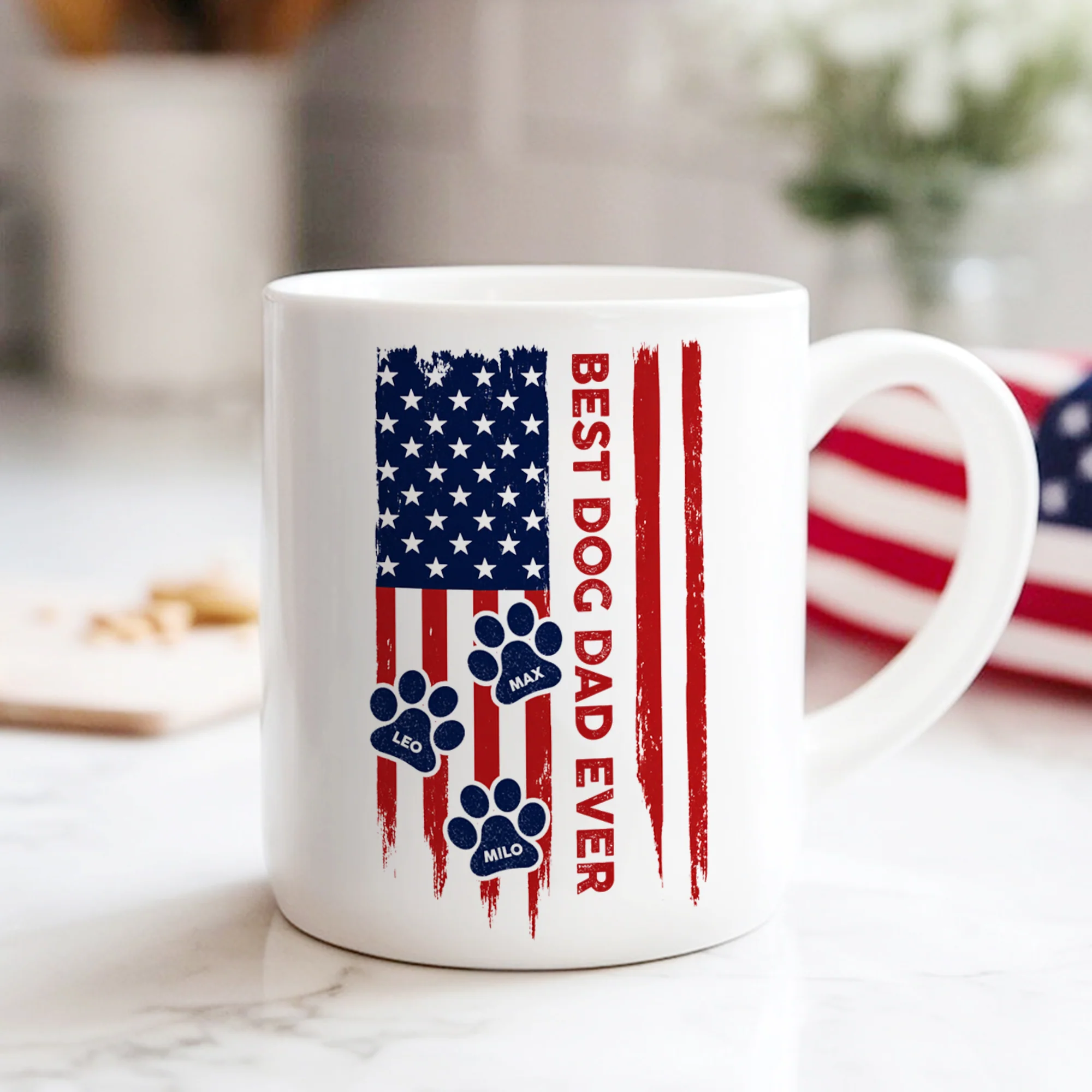 Custom Name Best Dog Dad, Dog Mom Ever American Flag Back White Mug TH10 169927 - Image 7