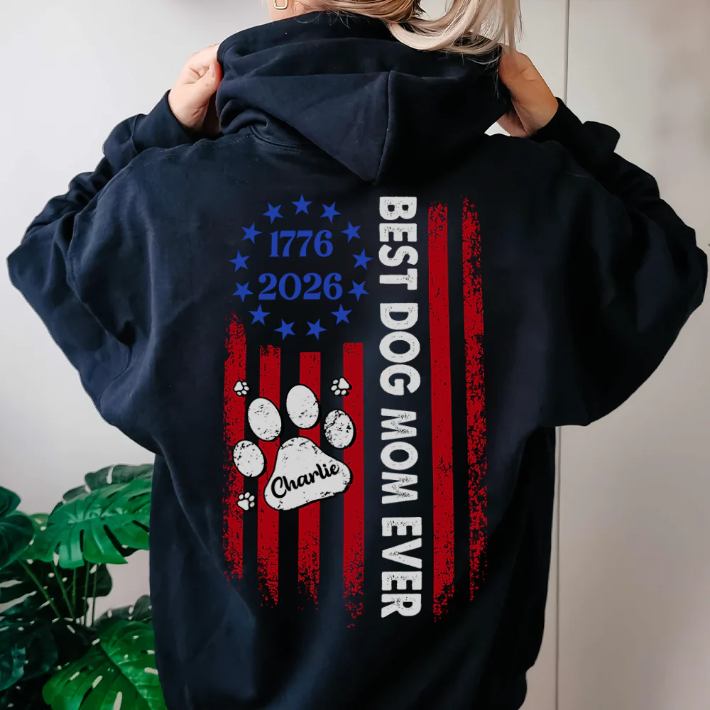 Custom Name Best Dog Mom, Dog Dad Ever Paw American Flag Back Shirt LM32 899517 - Image 3