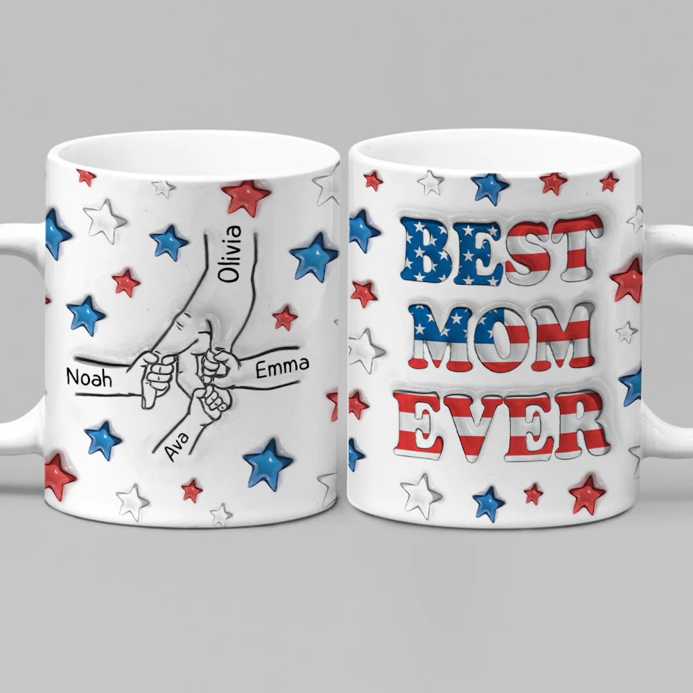Custom Name Best Mom, Dad Ever America Flag Pattern 3D Inflated Effect Mug TH10 169475 - Image 2