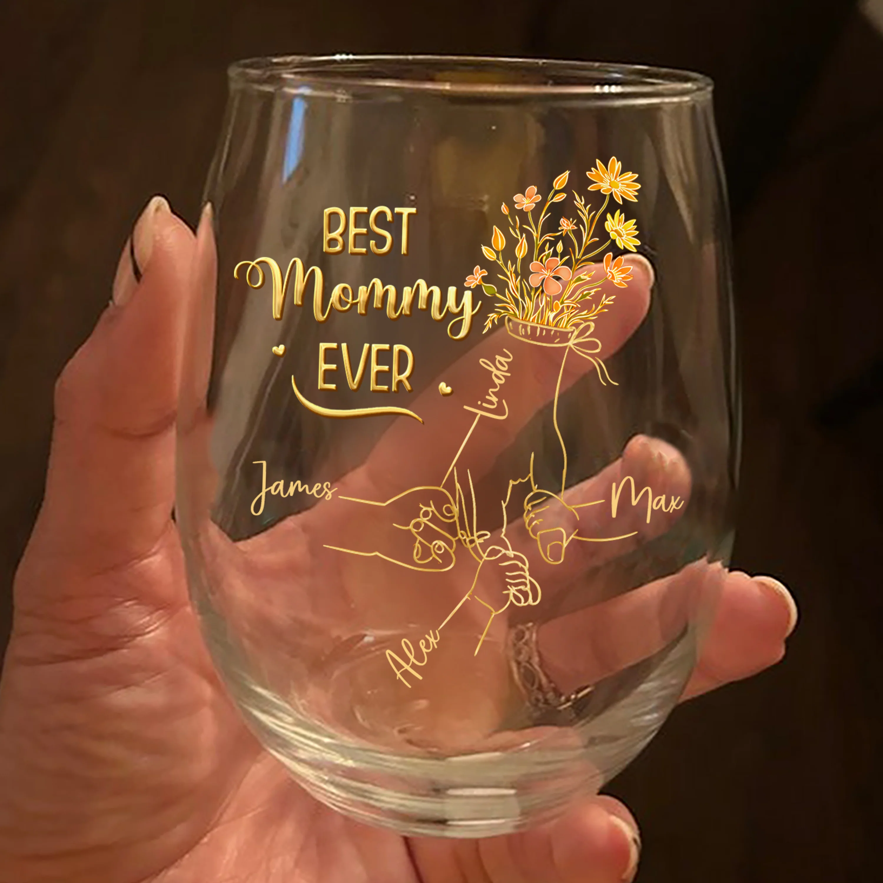 Custom Name Best Mom Ever Hand To Hand Wine Glass Personalized Mother's Day Gift HA75 920720 - Image 2