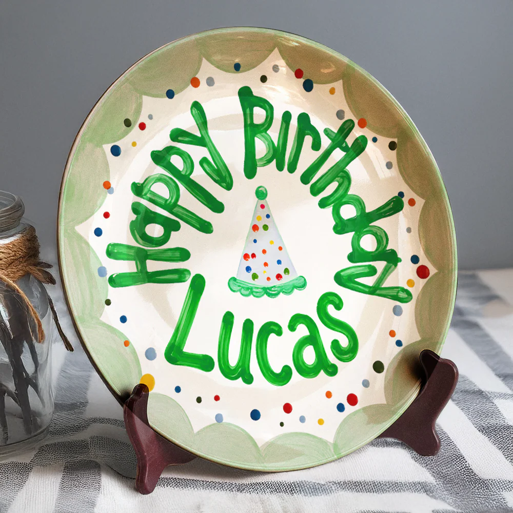 Custom Name Birthday Party Hat & Confetti Ceramic Plate – Personalized Birthday Gift LM32 669409 - Image 5