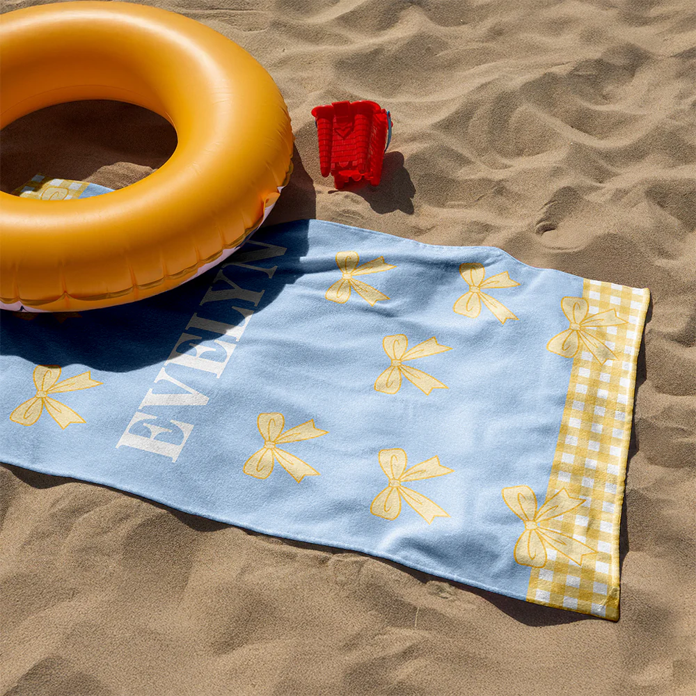 Custom Name Bows and Gingham Border Beach Towel - Personalized Summer Gift for Girls LM32 899663 - Image 4