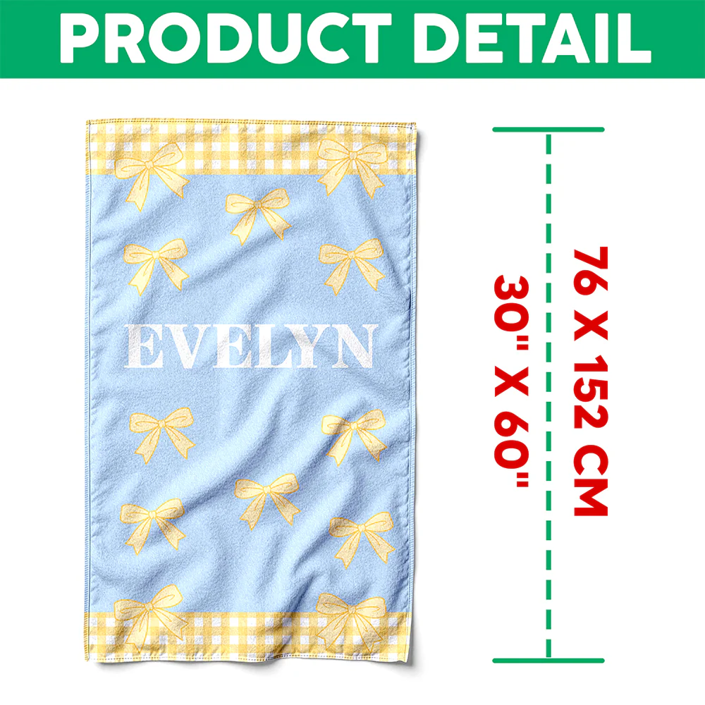 Custom Name Bows and Gingham Border Beach Towel - Personalized Summer Gift for Girls LM32 899663 - Image 7