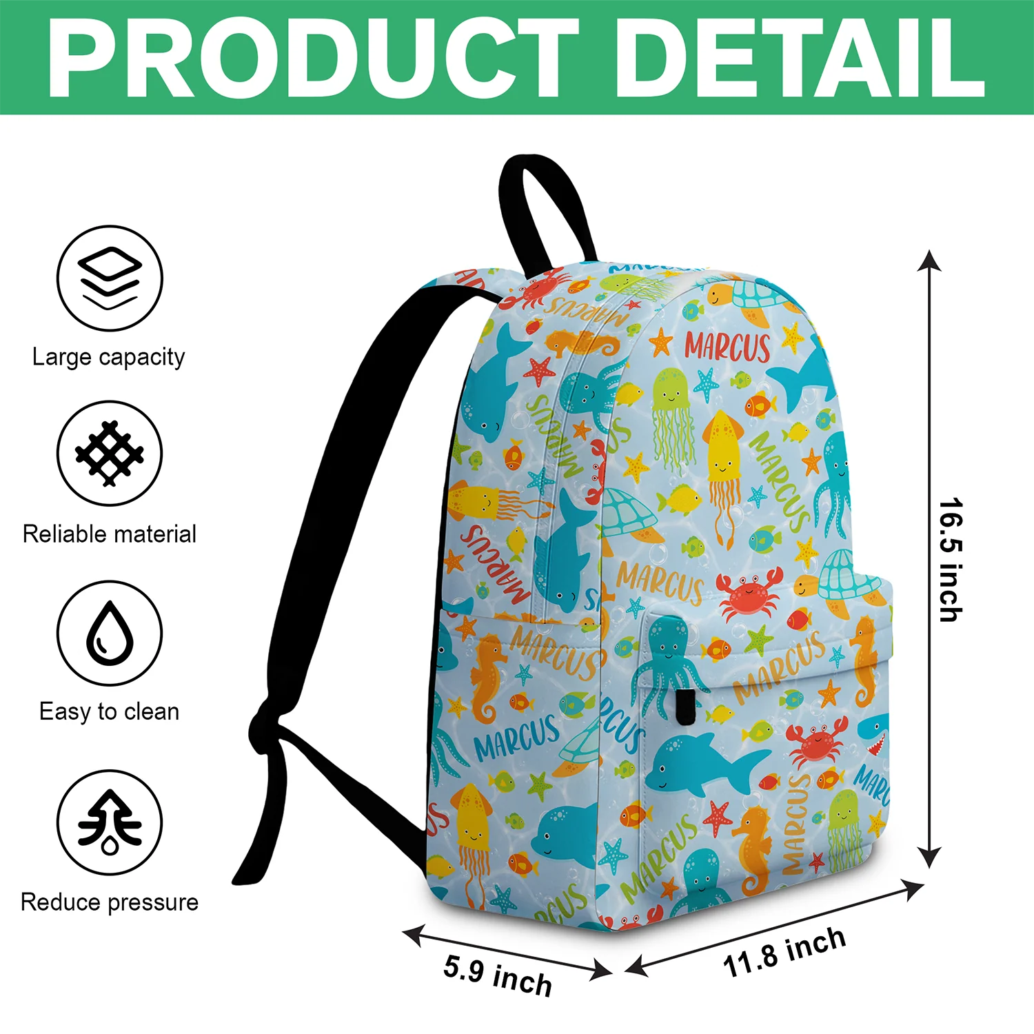 Custom Name Colorful Sea Life Backpack - Personalized Kids School Bag HA75 921610 - Image 6