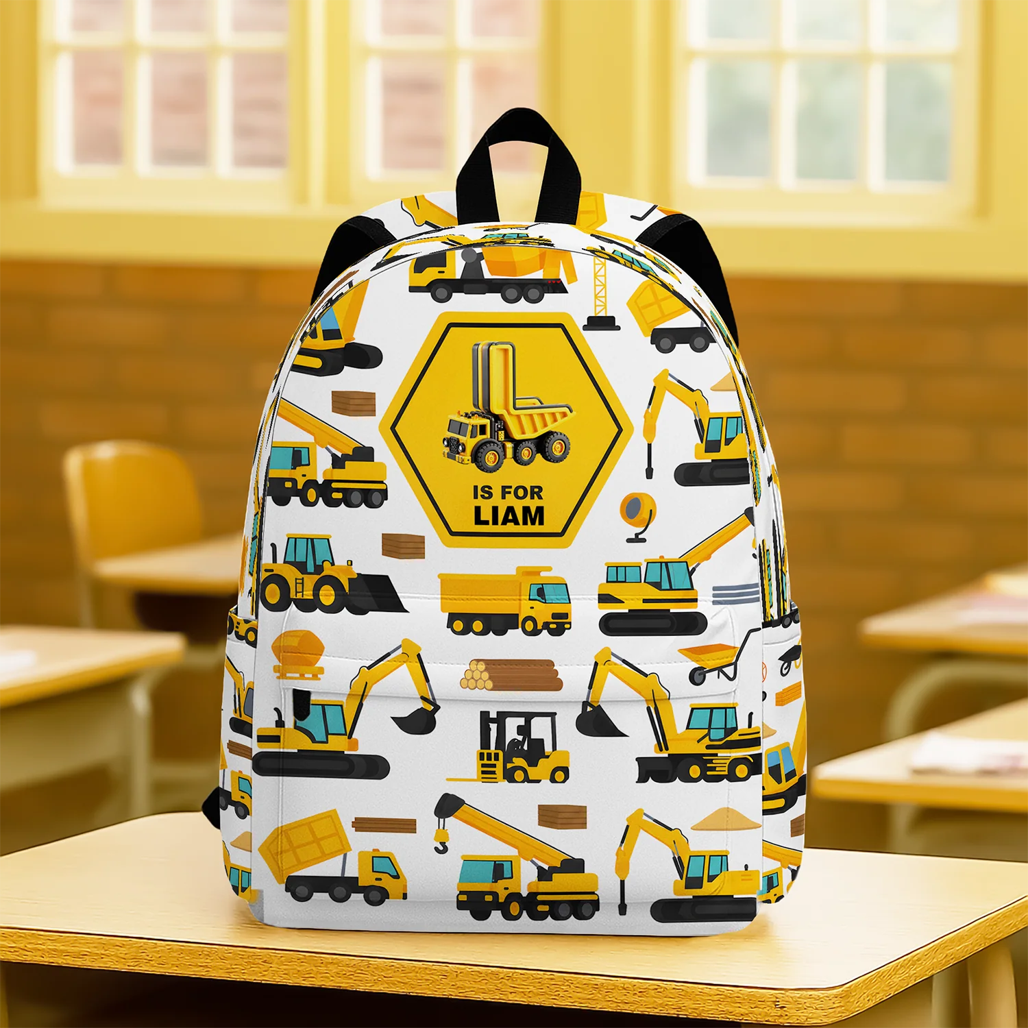 Custom Name Construction Vehicles Truck, Unicorn Letter Backpack For Kids HA75 921656