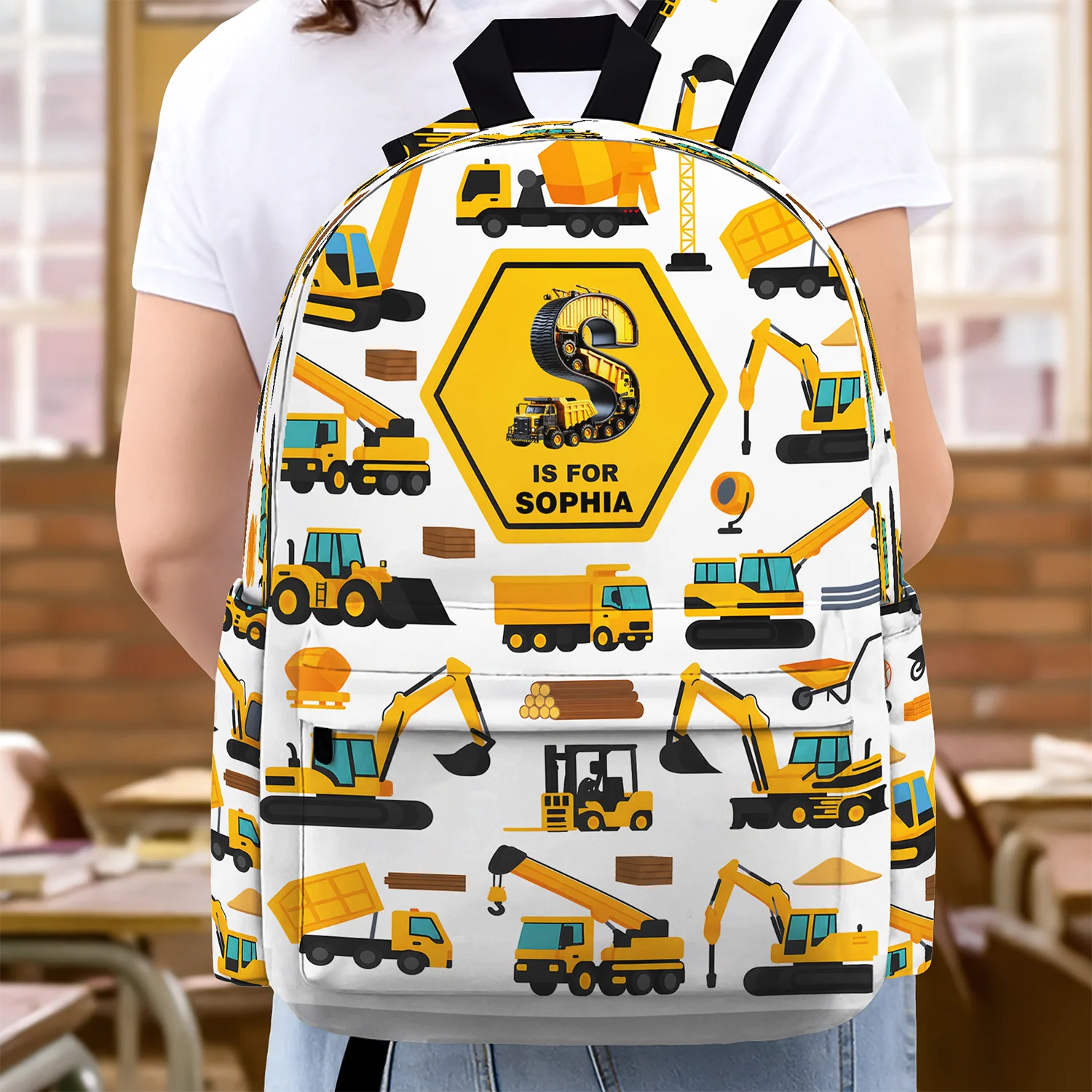 Custom Name Construction Vehicles Truck, Unicorn Letter Backpack For Kids HA75 921656 - Image 2