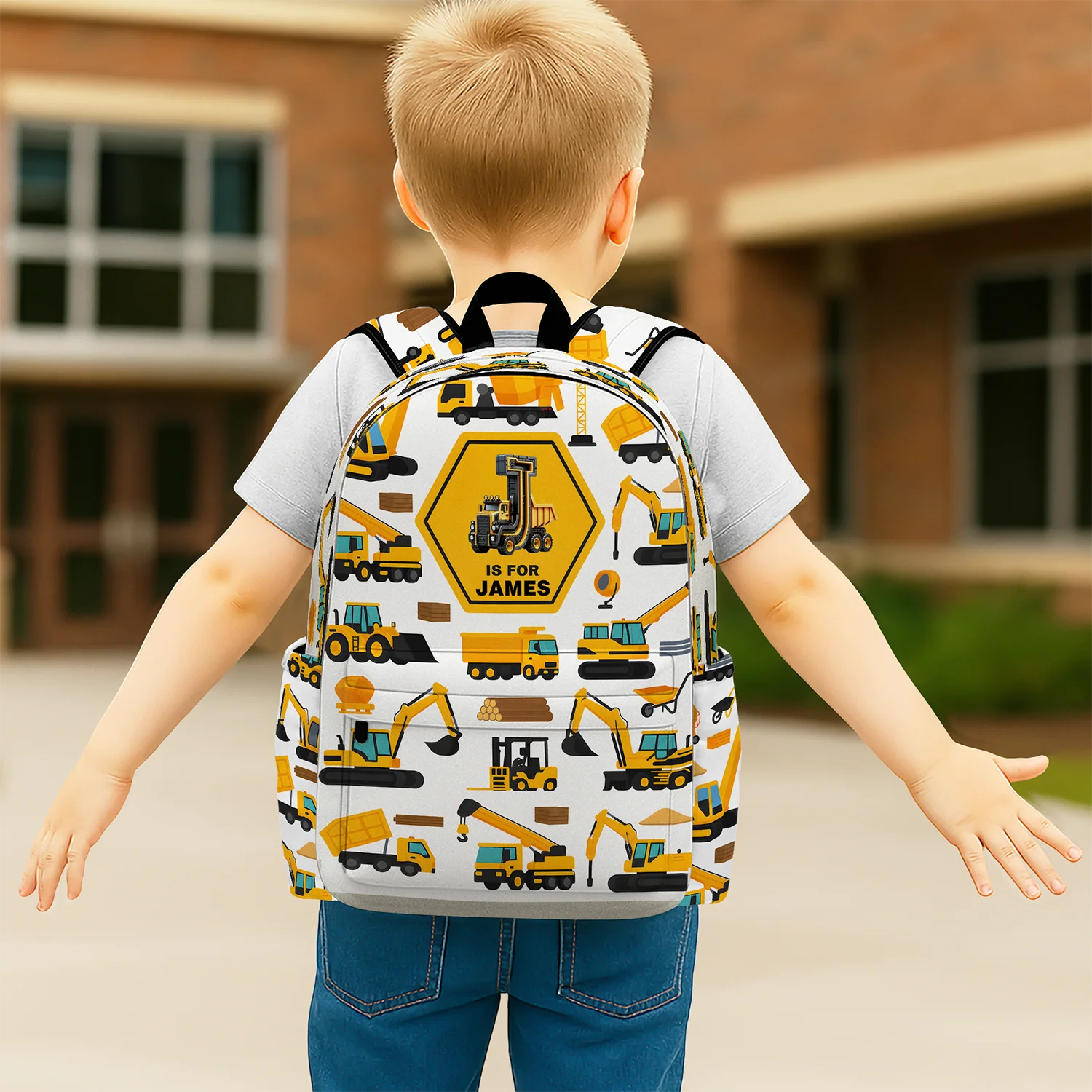 Custom Name Construction Vehicles Truck, Unicorn Letter Backpack For Kids HA75 921656 - Image 3