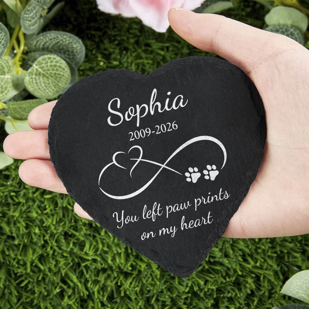 Custom Name Dog & Cat Memorial Grave Marker Heart Shaped Stone HO82 902432 - Image 3
