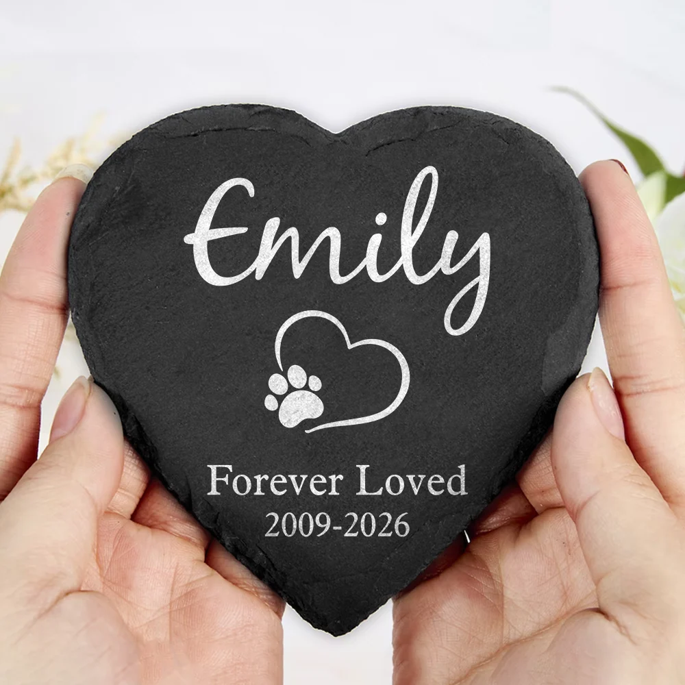 Custom Name Dog & Cat Memorial Grave Marker Heart Shaped Stone HO82 902432 - Image 4