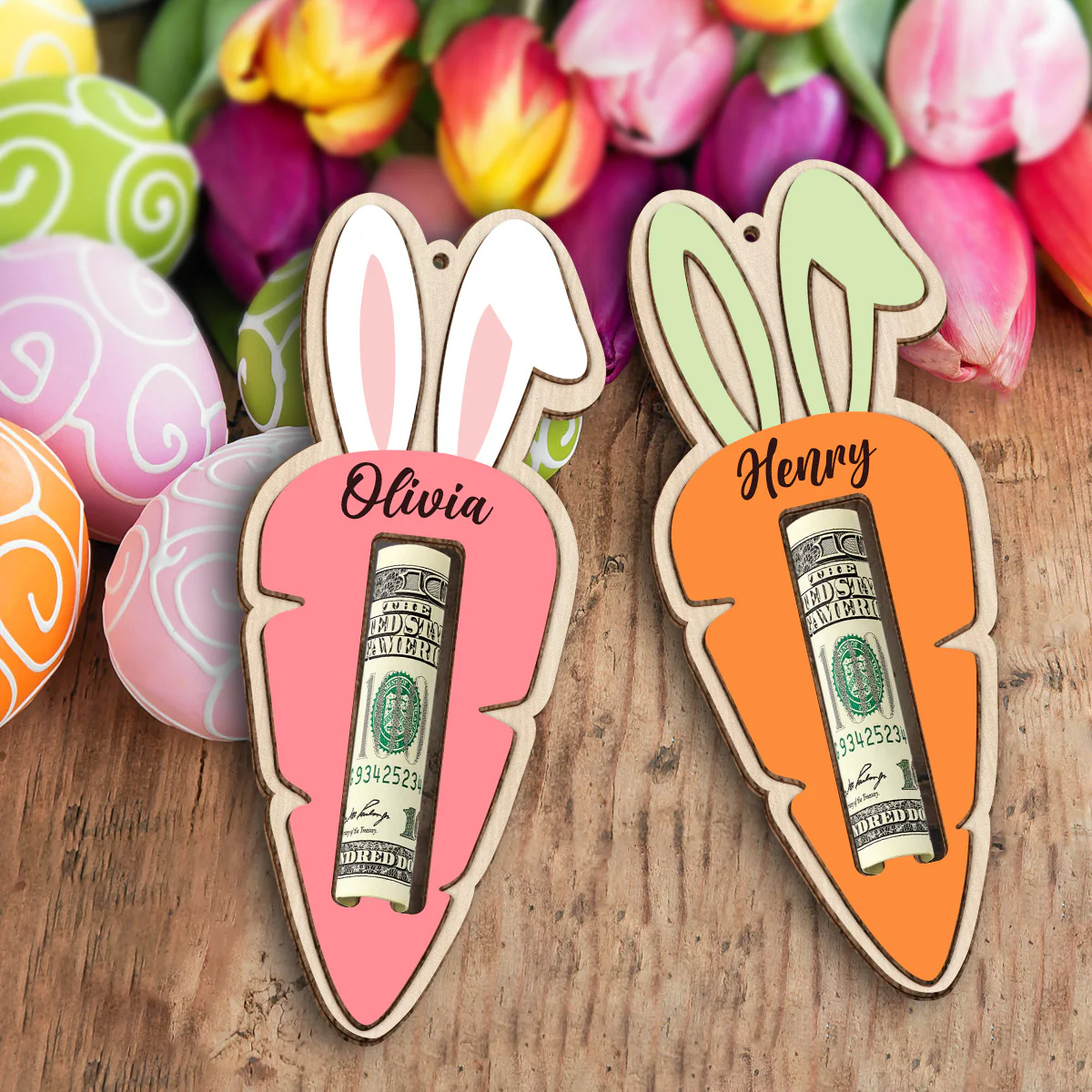 Custom Name Easter Carrot Wood Money Holder Ornament CH07 910470 - Image 3