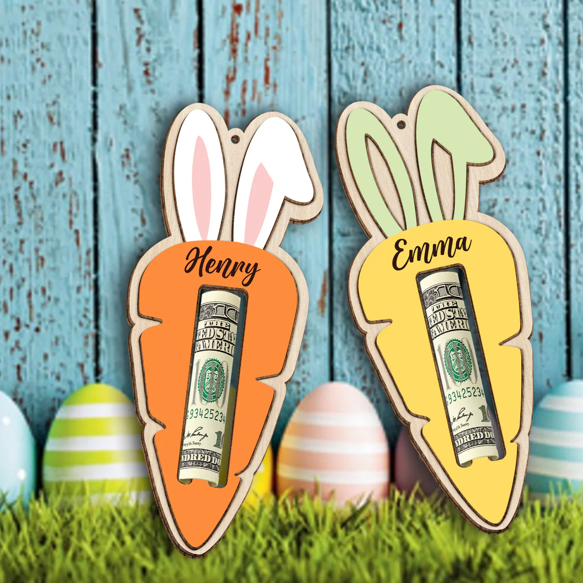Custom Name Easter Carrot Wood Money Holder Ornament CH07 910470 - Image 4