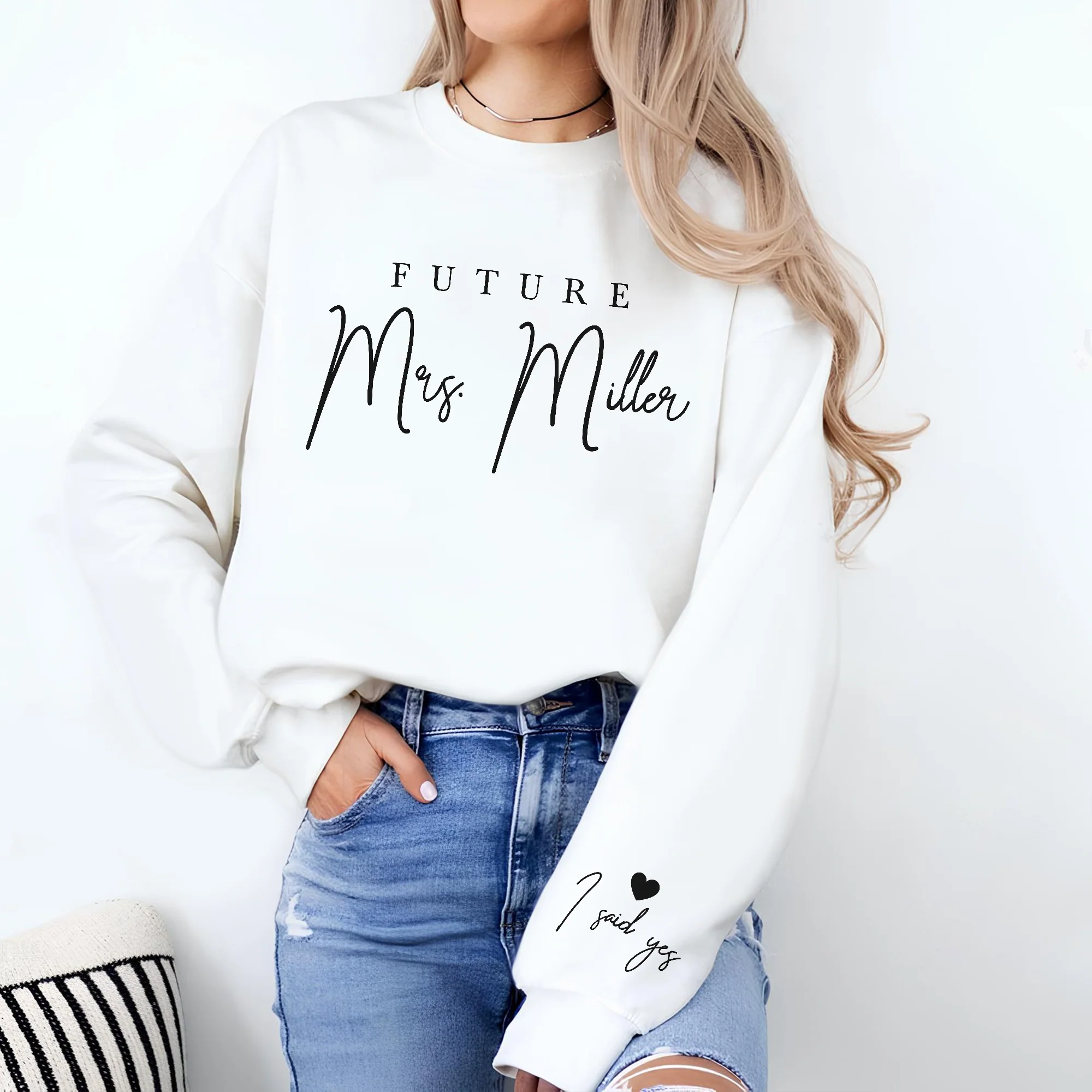 Custom Name Future Mrs I Said Yes Sleeve Print Sweatshirt - Personalized Engagement Gift for Bride LM32 899659 - Image 6
