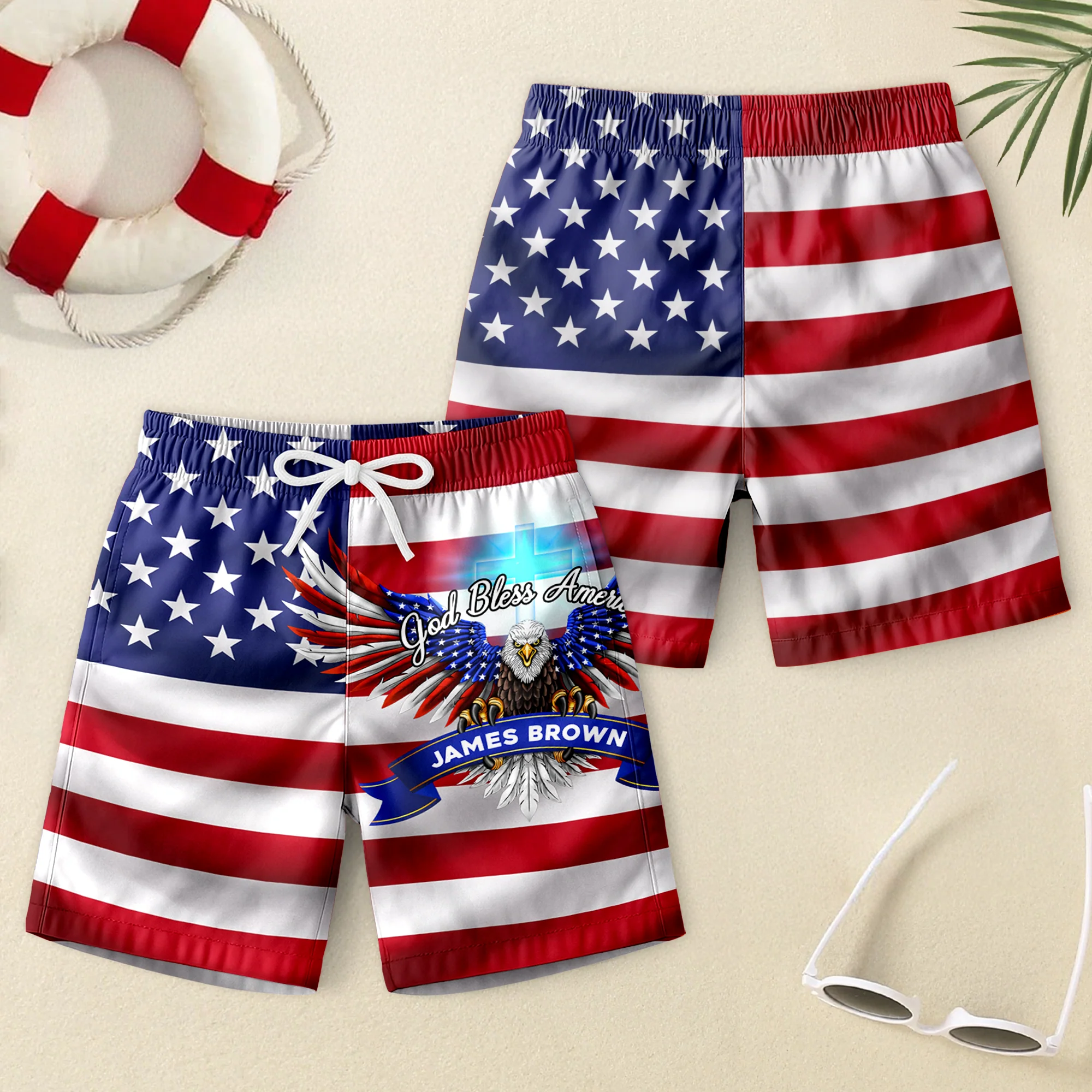 Custom Name God Bless America 1776 - 2026 Anniversary Patriotic Eagle Beach Short HO82 902166 - Image 4