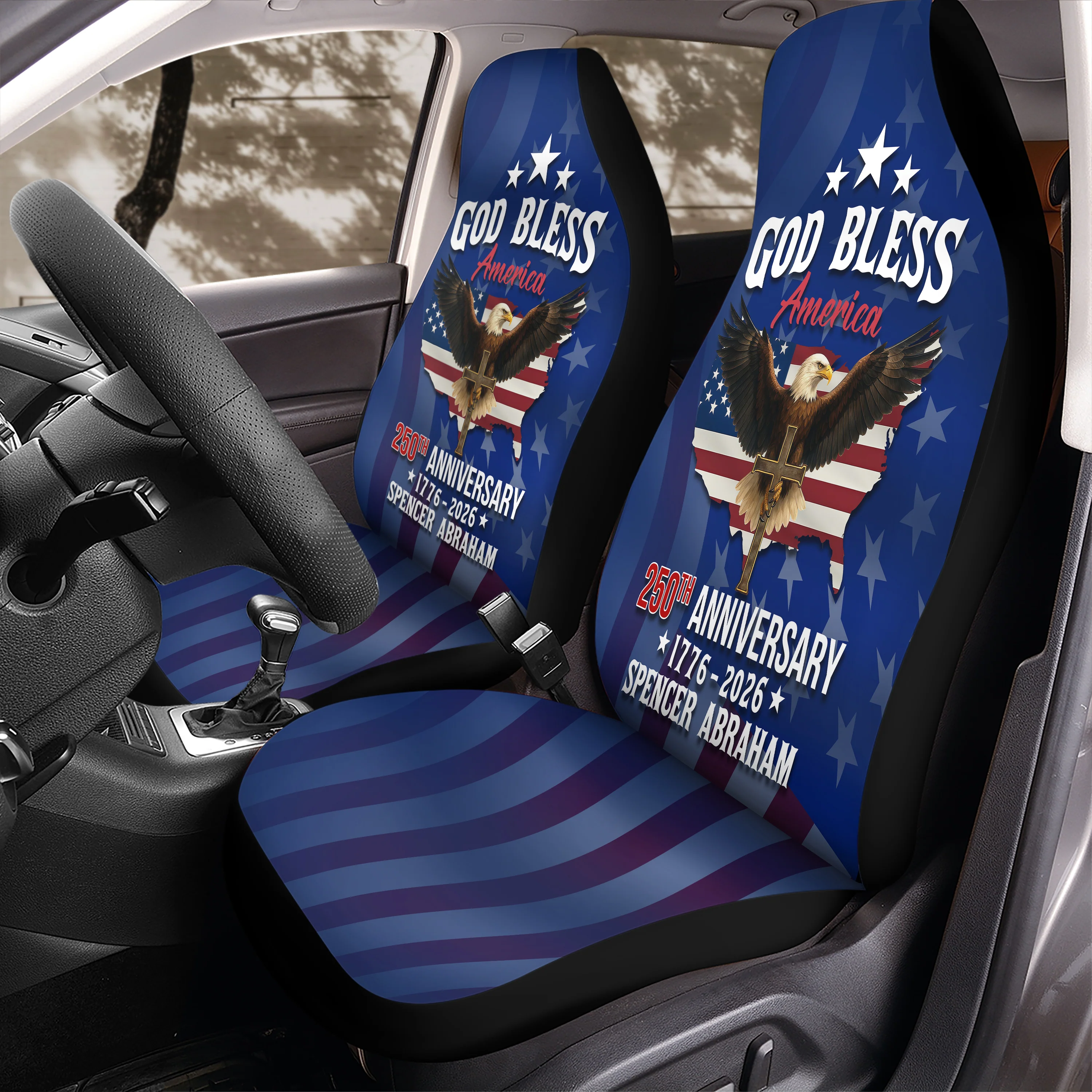 Custom Name God Bless America 250th Anniversary 1776-2026 Eagle Car Seat Cover HO82 902086 - Image 2