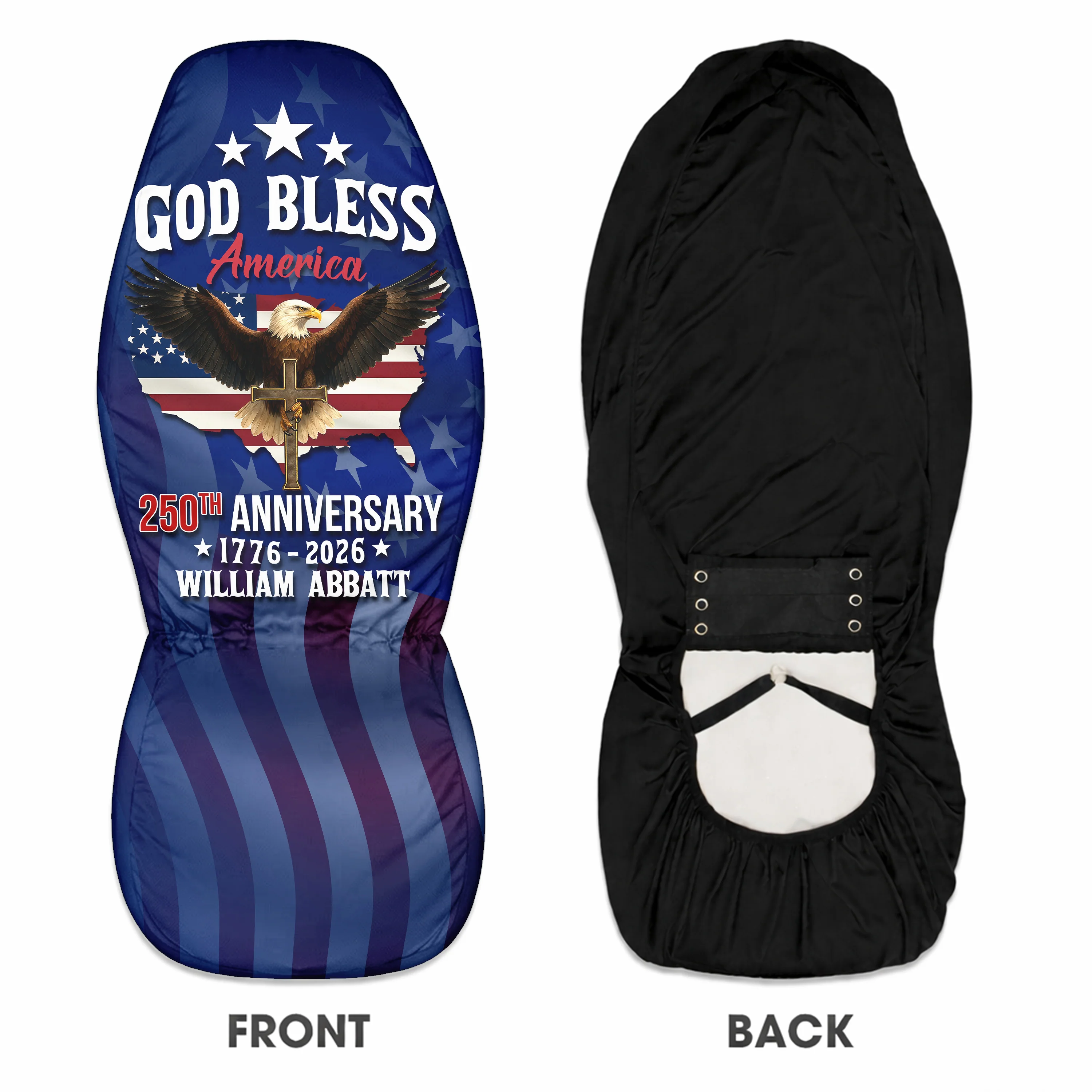 Custom Name God Bless America 250th Anniversary 1776-2026 Eagle Car Seat Cover HO82 902086 - Image 3