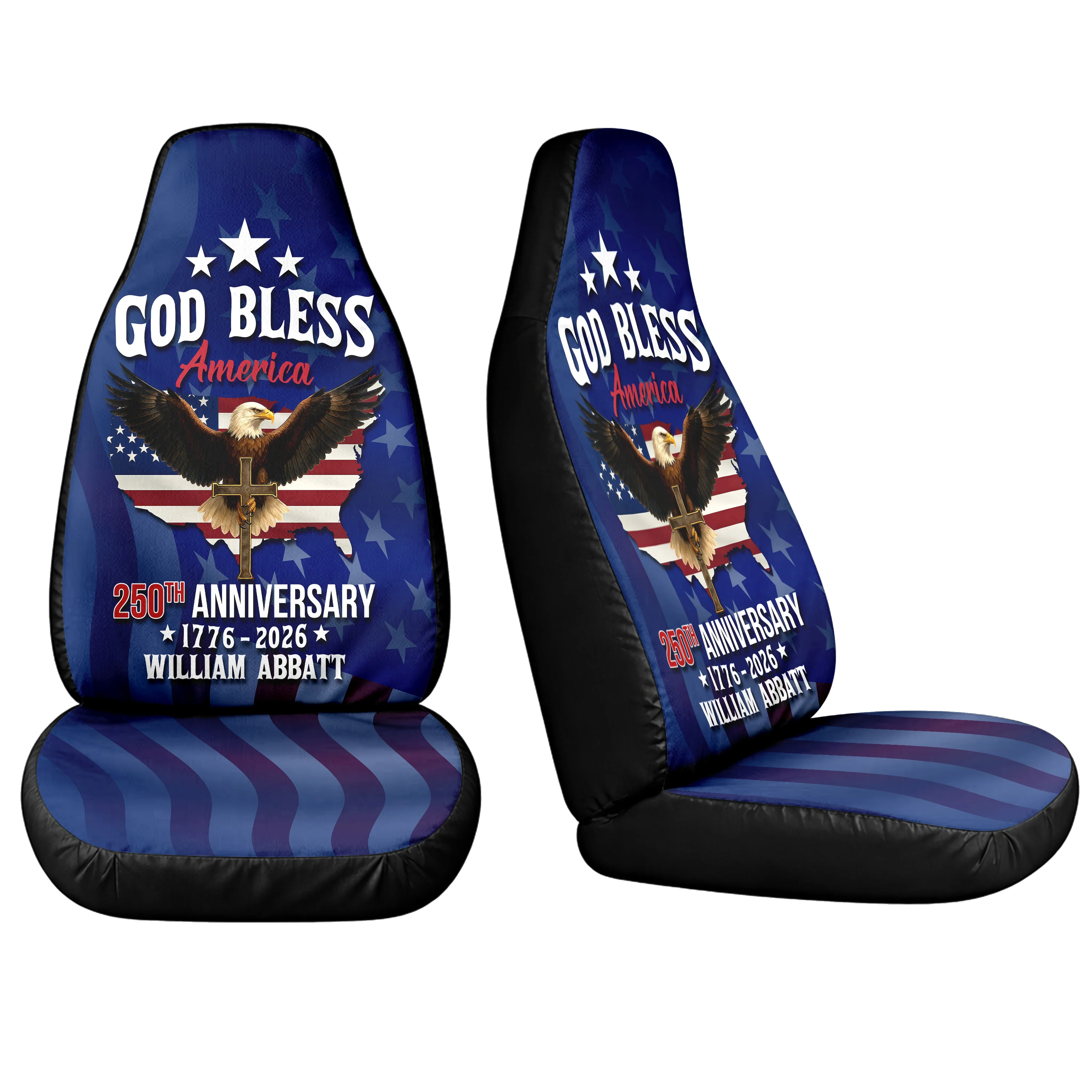 Custom Name God Bless America 250th Anniversary 1776-2026 Eagle Car Seat Cover HO82 902086 - Image 4