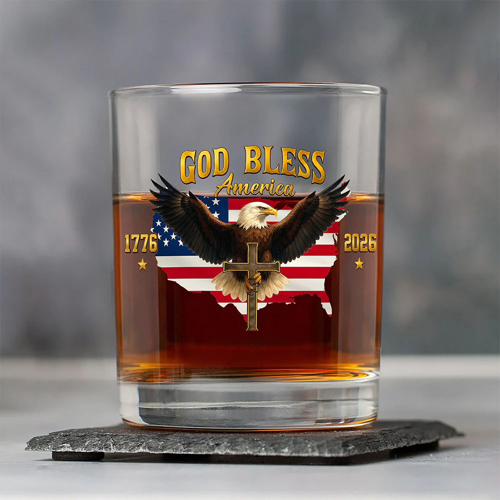 Custom Name God Bless US 250th Anniversary 1776-2026 Eagle Whiskey Glass HO82 902258 - Image 3