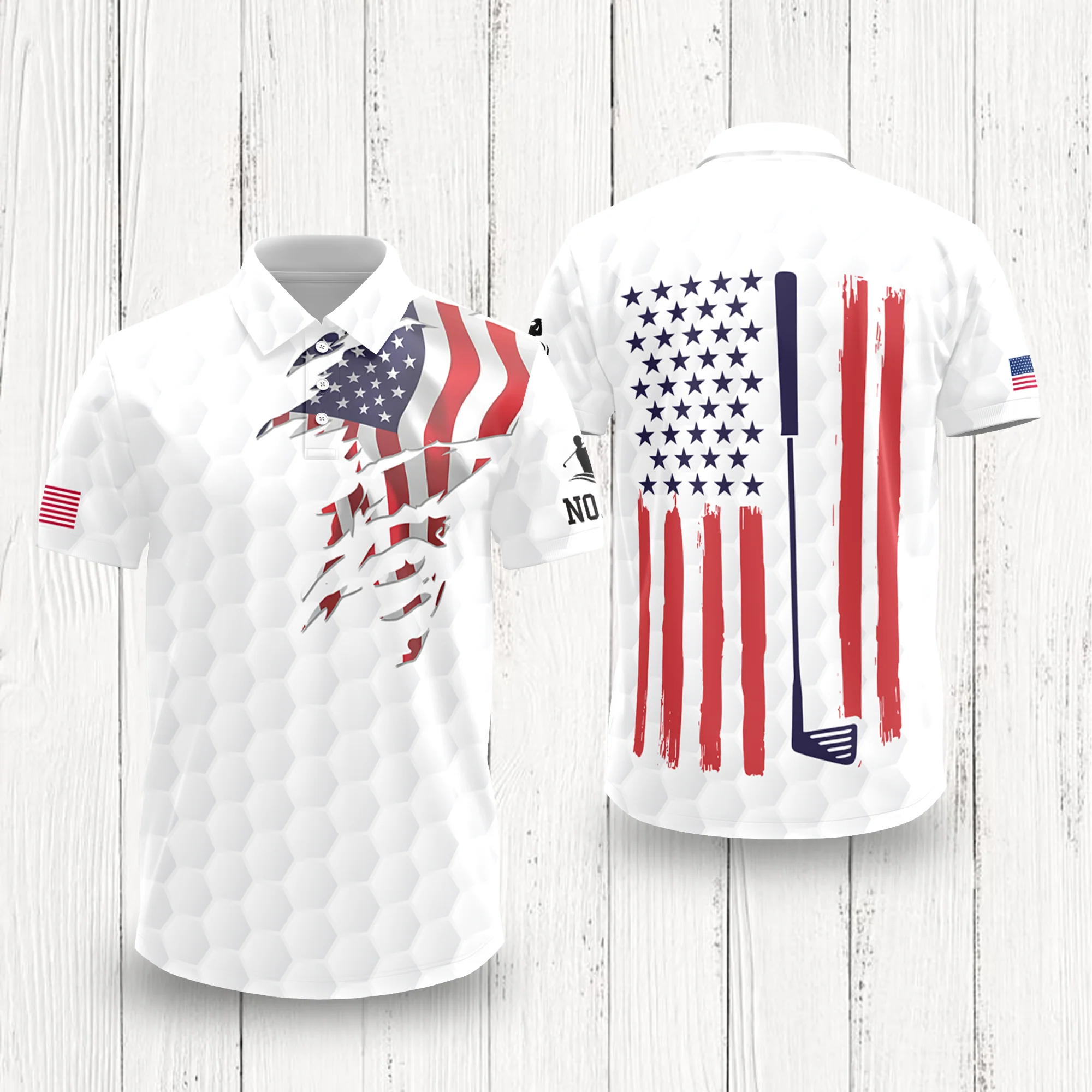 Custom Name Golf Ball Pattern American Flag Polo Shirt, Personalized USA Patriotic Golf Shirt Gift for Men HA75 898578