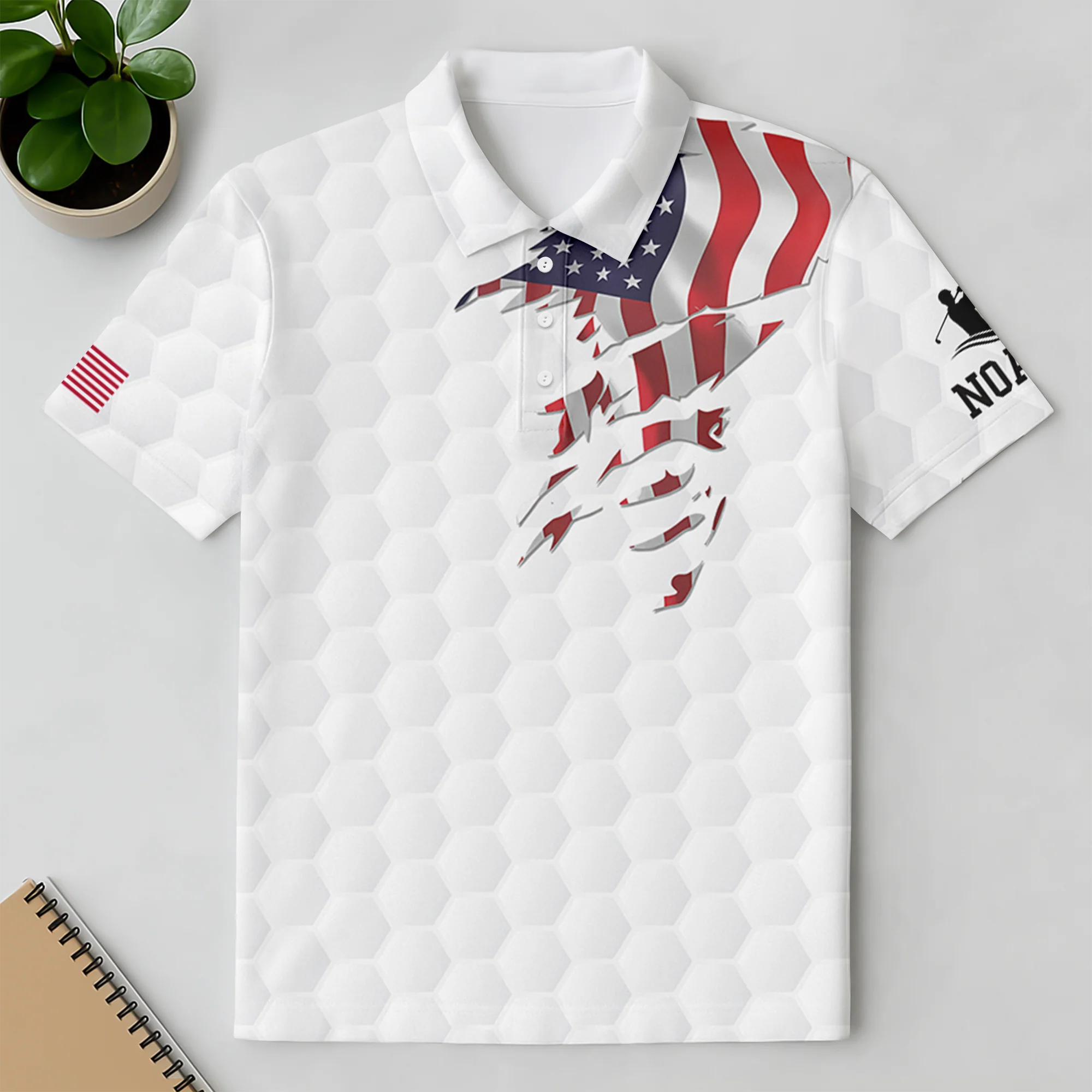 Custom Name Golf Ball Pattern American Flag Polo Shirt, Personalized USA Patriotic Golf Shirt Gift for Men HA75 898578 - Image 5
