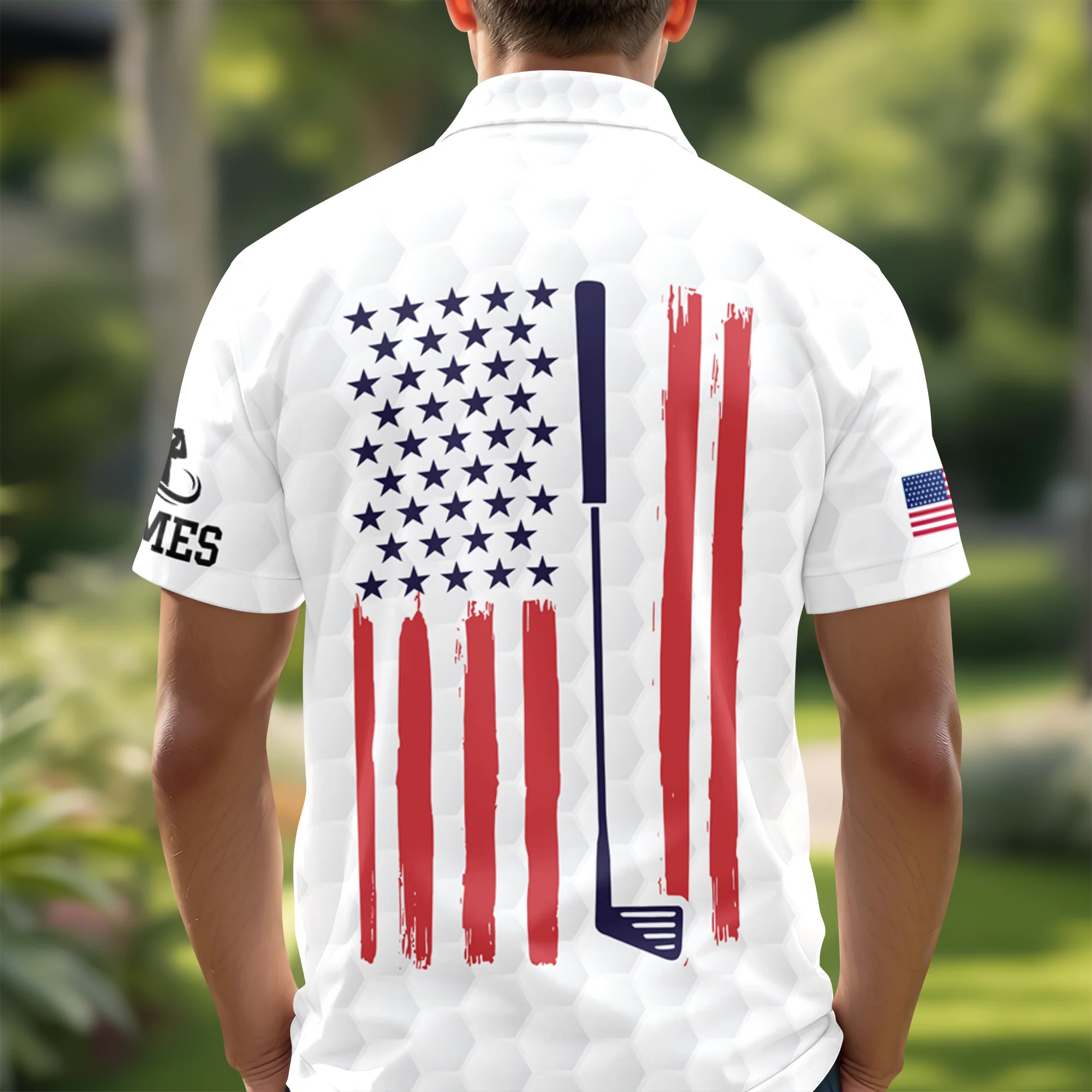 Custom Name Golf Ball Pattern American Flag Polo Shirt, Personalized USA Patriotic Golf Shirt Gift for Men HA75 898578 - Image 7