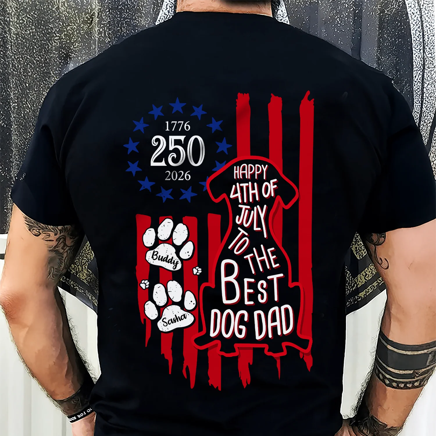 Custom Name Happy 250th Birthday To Best Dog Dad Dog Mom America Flag Back Dog Shirt CH07 911890 - Image 2
