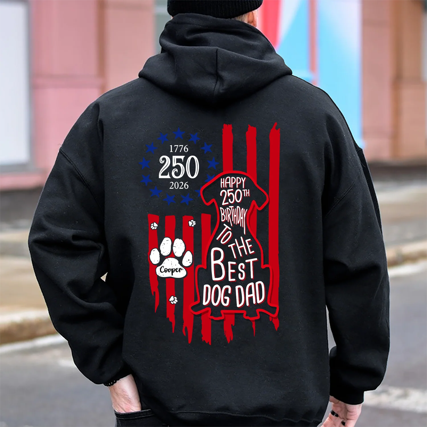 Custom Name Happy 250th Birthday To Best Dog Dad Dog Mom America Flag Back Dog Shirt CH07 911890 - Image 3