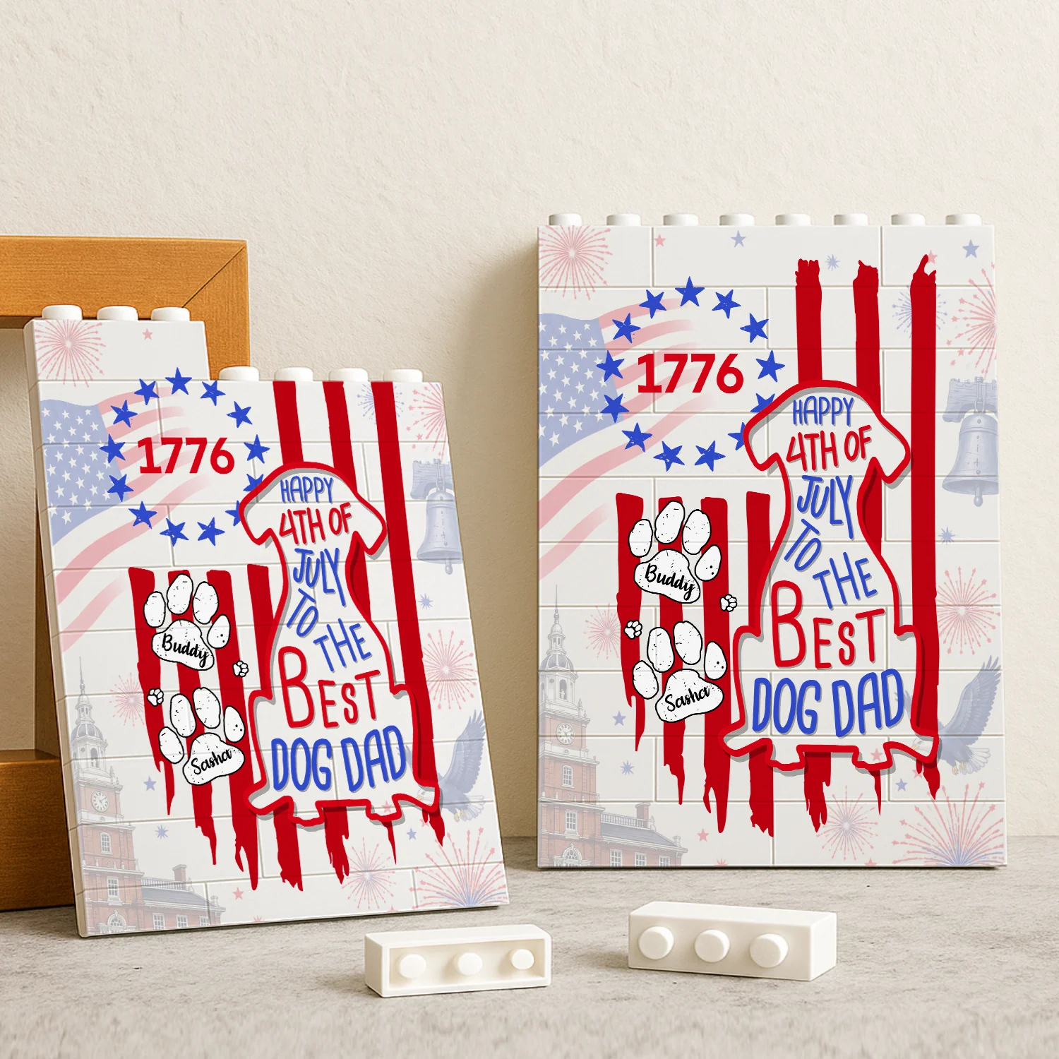 Custom Name Happy 250th Birthday To Best Dog Dad Dog Mom America Flag Building Brick Block LM32 669329 - Image 3