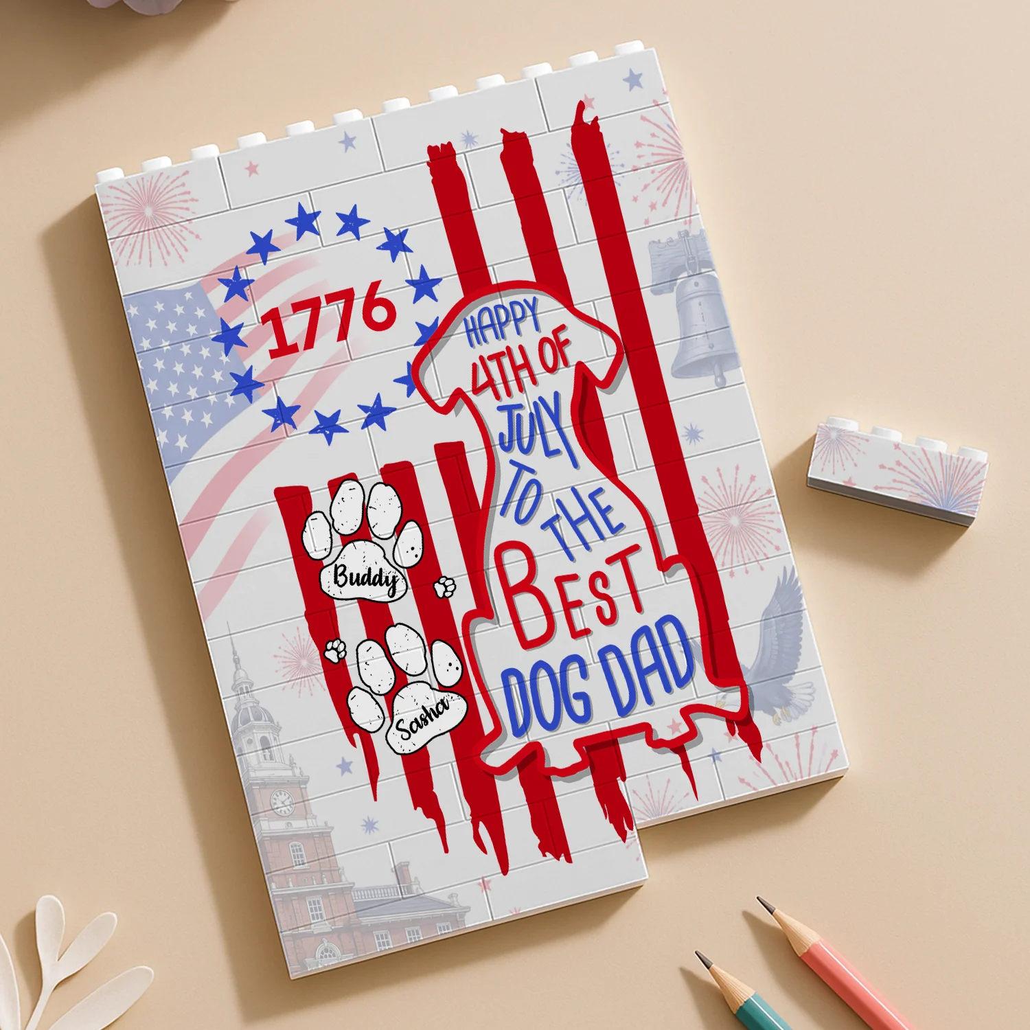 Custom Name Happy 250th Birthday To Best Dog Dad Dog Mom America Flag Building Brick Block LM32 669329 - Image 4