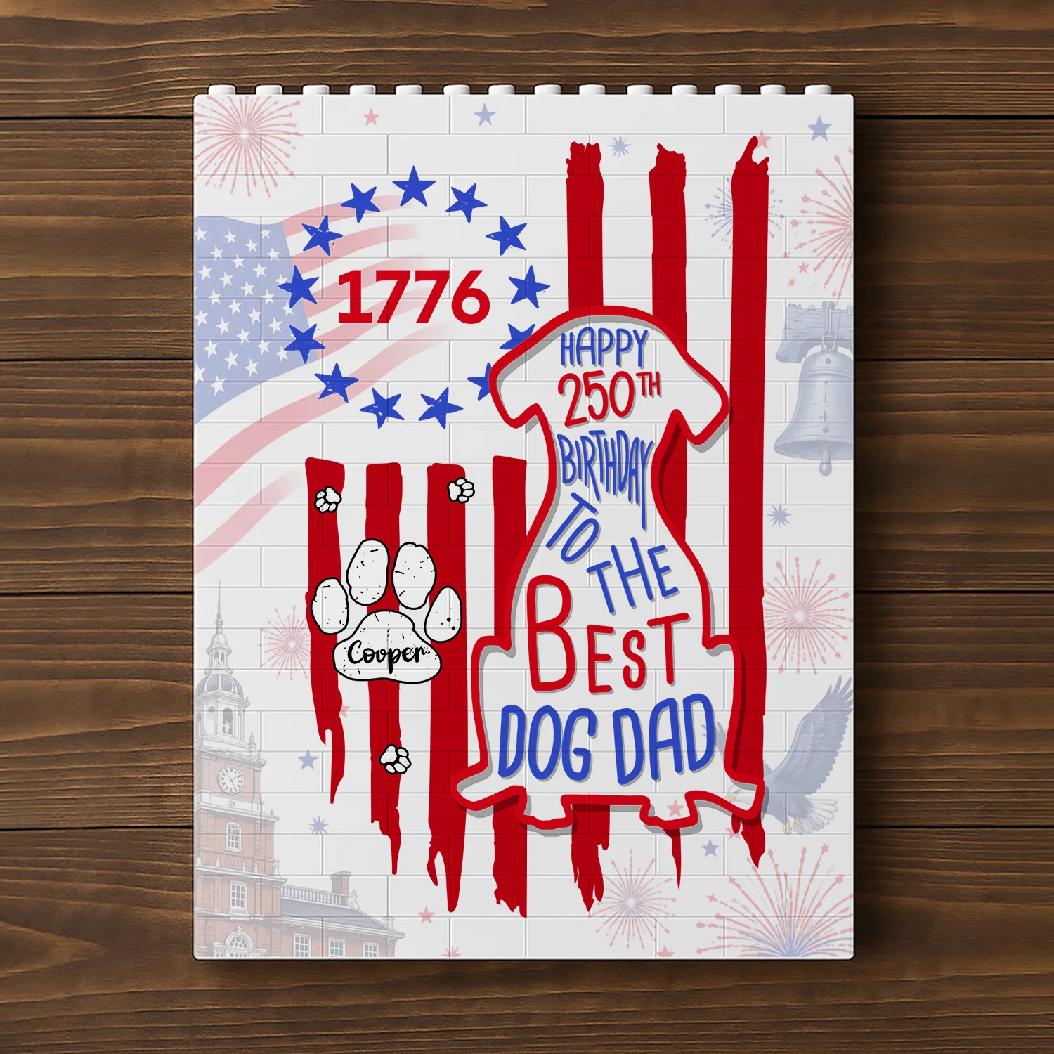 Custom Name Happy 250th Birthday To Best Dog Dad Dog Mom America Flag Building Brick Block LM32 669329 - Image 5