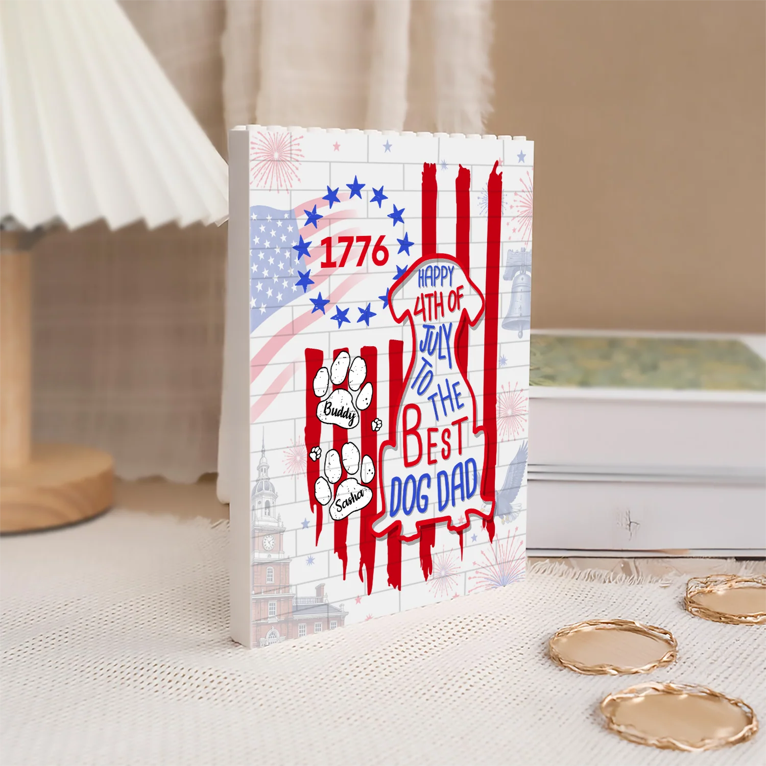 Custom Name Happy 250th Birthday To Best Dog Dad Dog Mom America Flag Building Brick Block LM32 669329 - Image 6