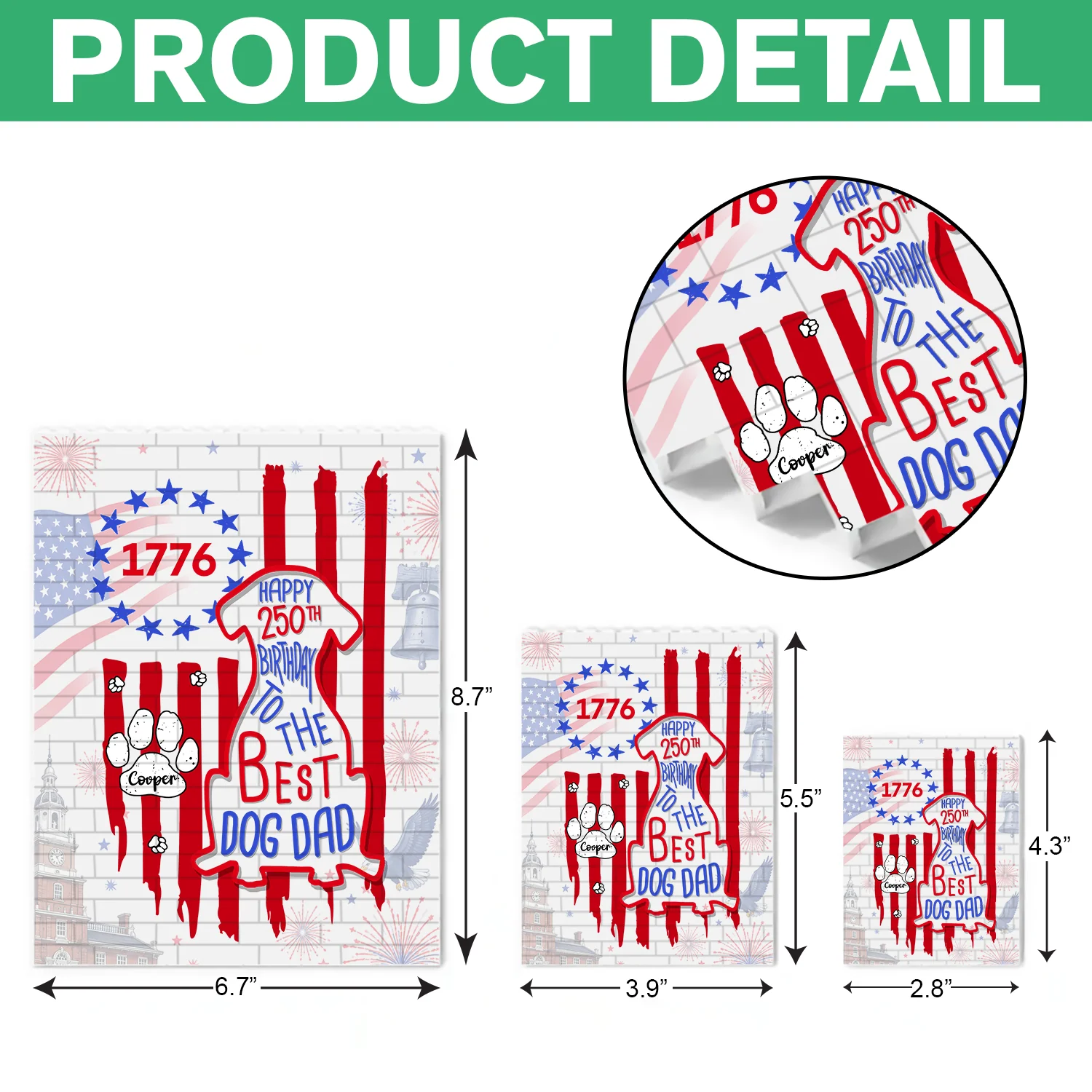 Custom Name Happy 250th Birthday To Best Dog Dad Dog Mom America Flag Building Brick Block LM32 669329 - Image 7