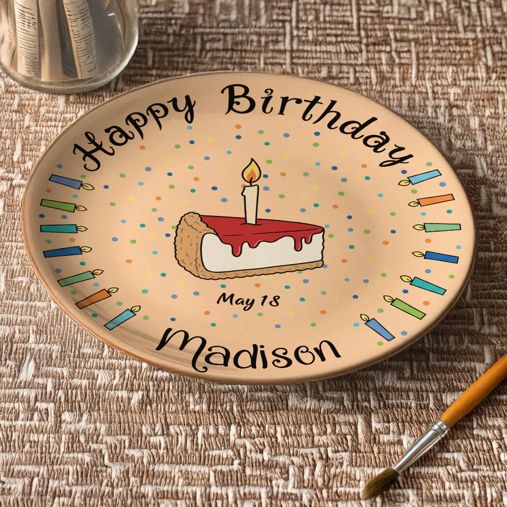 Custom Name Happy Birthday Cake & Candles Ceramic Plate - Personalized Birthday Gift LM32 669411 - Image 5