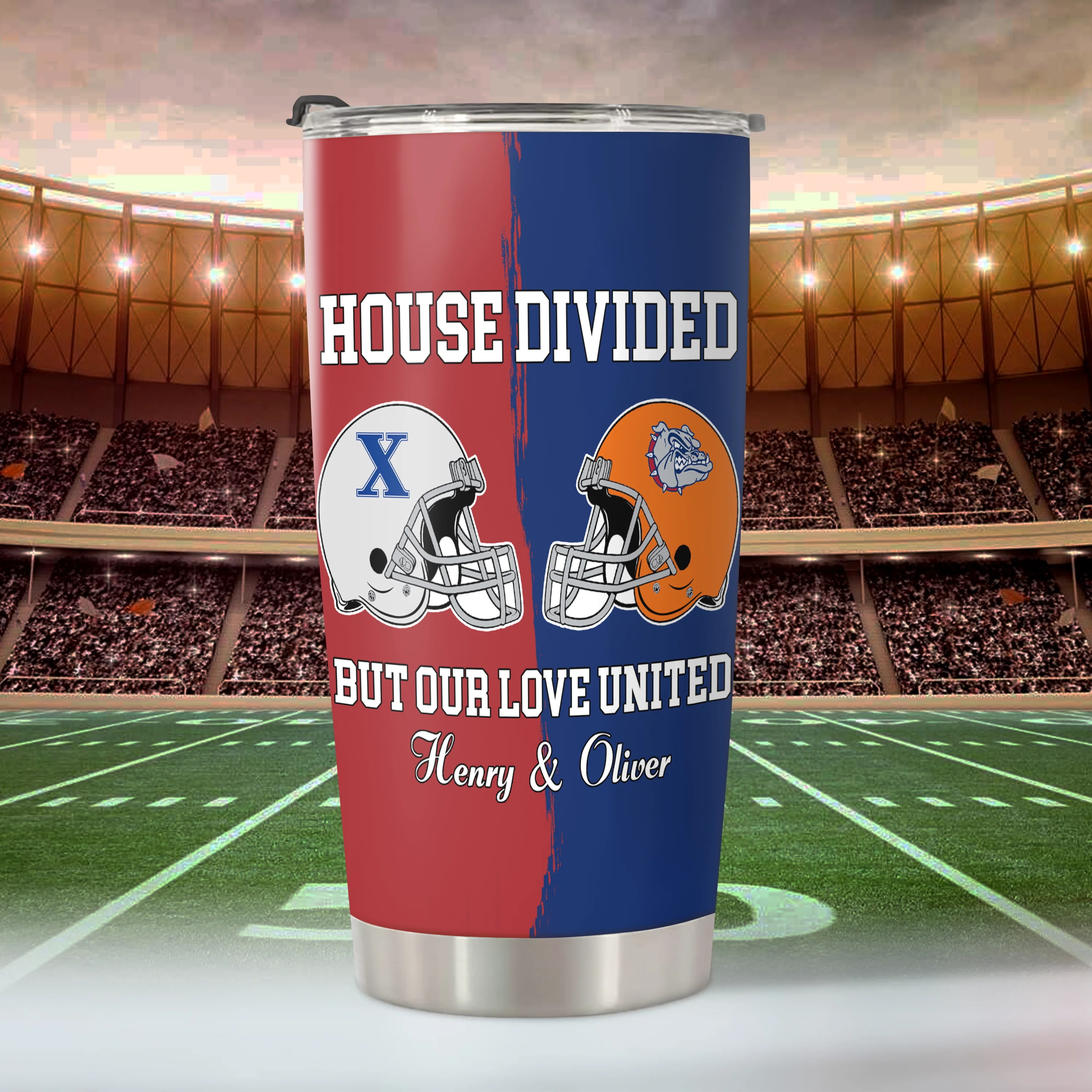 Custom Name House Divided But Our Love United Fat Tumbler, Gift For Sports Fan Couples LM32 897839