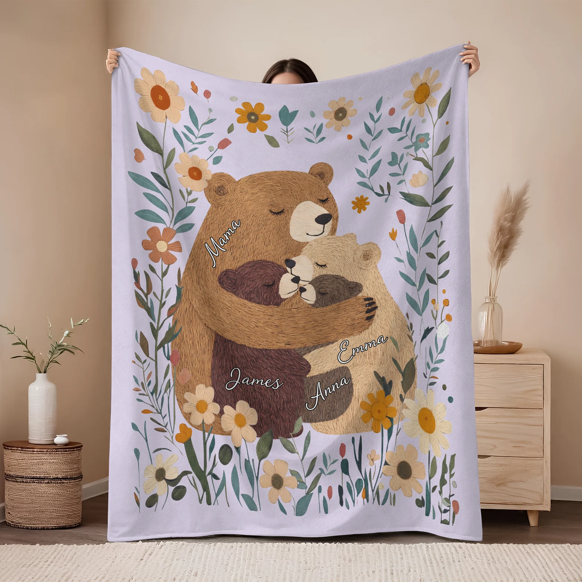 Custom Name Mama Bear Blanket, Mother’s Day Gift for Mom and Kids TH10 898871 - Image 5